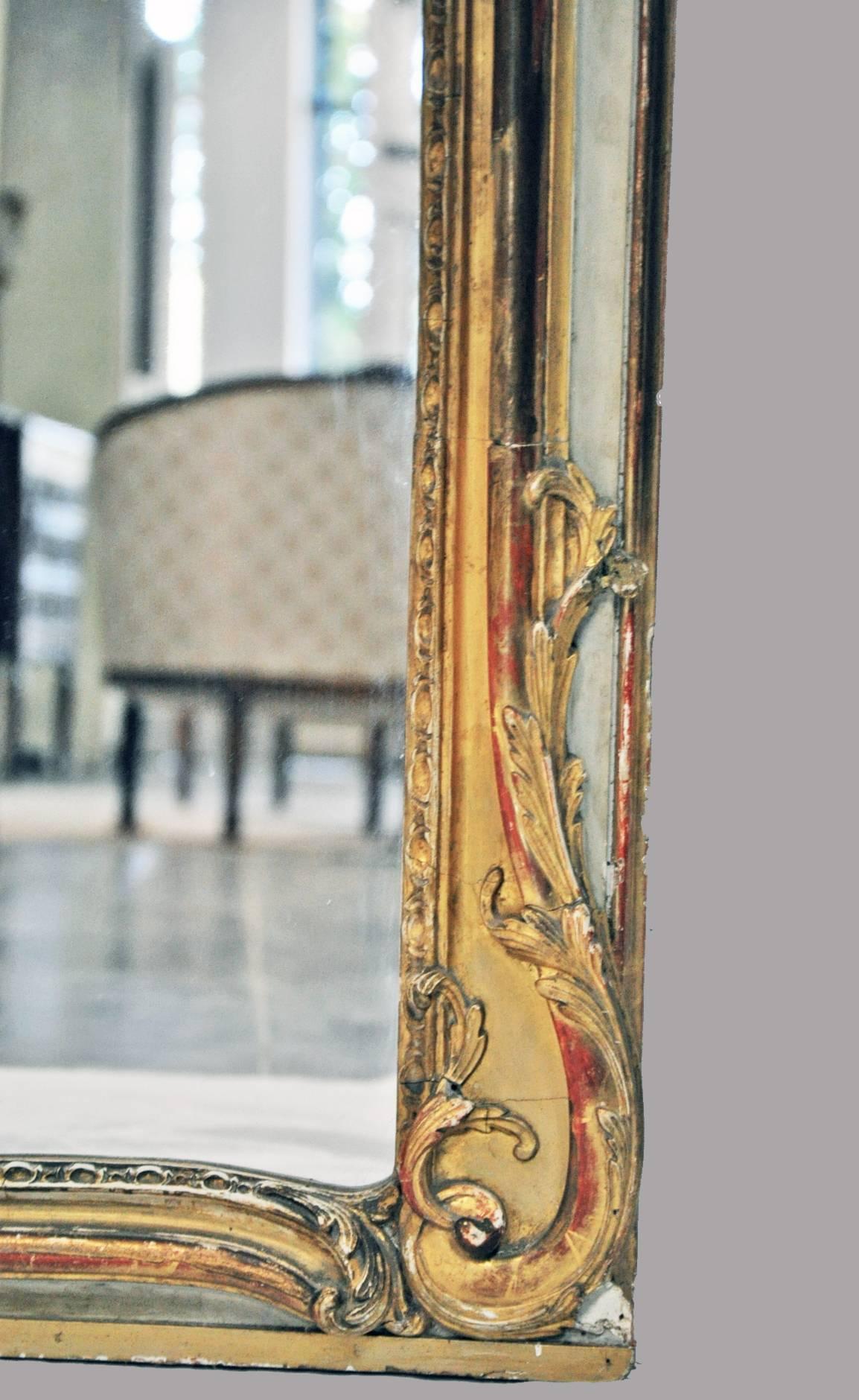 French Large 19th C. Louis XV Trumeau Style Mirror with Old Paint