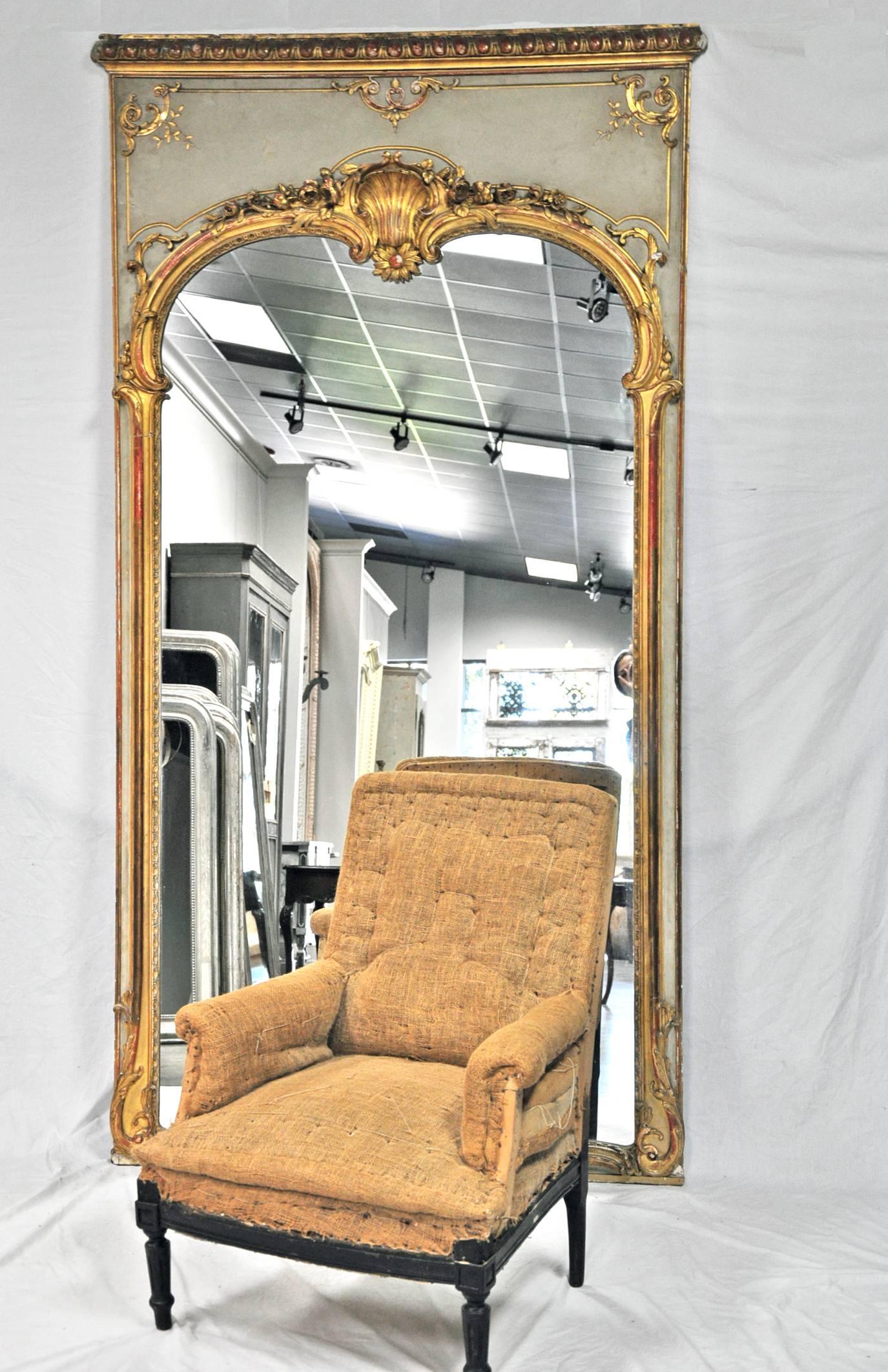 19th Century Large 19th C. Louis XV Trumeau Style Mirror with Old Paint