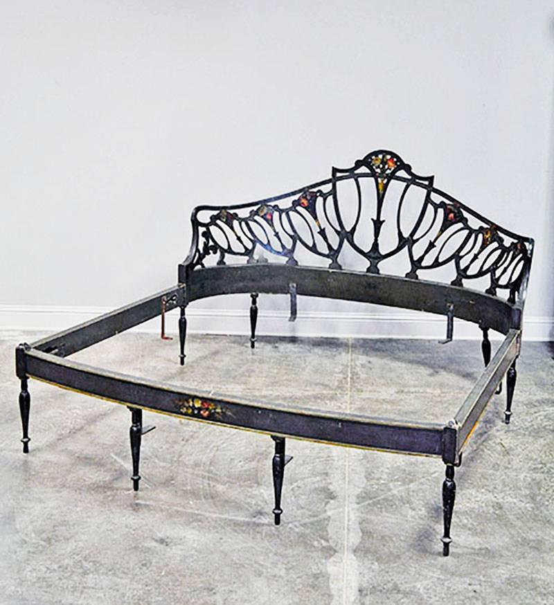 Early 20th century unusual oval Art Nouveau style French bed frame with original paint. Would be great adapted into a bench.

Established in 1979, Joyce Horn Antiques, ltd. continues its 38 year tradition of being a family owned and operated