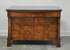 19th Century French Empire Commode in Walnut with Marble Top