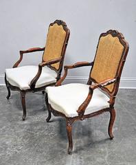 Pair of Louis XV Style Fauteuil in Walnut