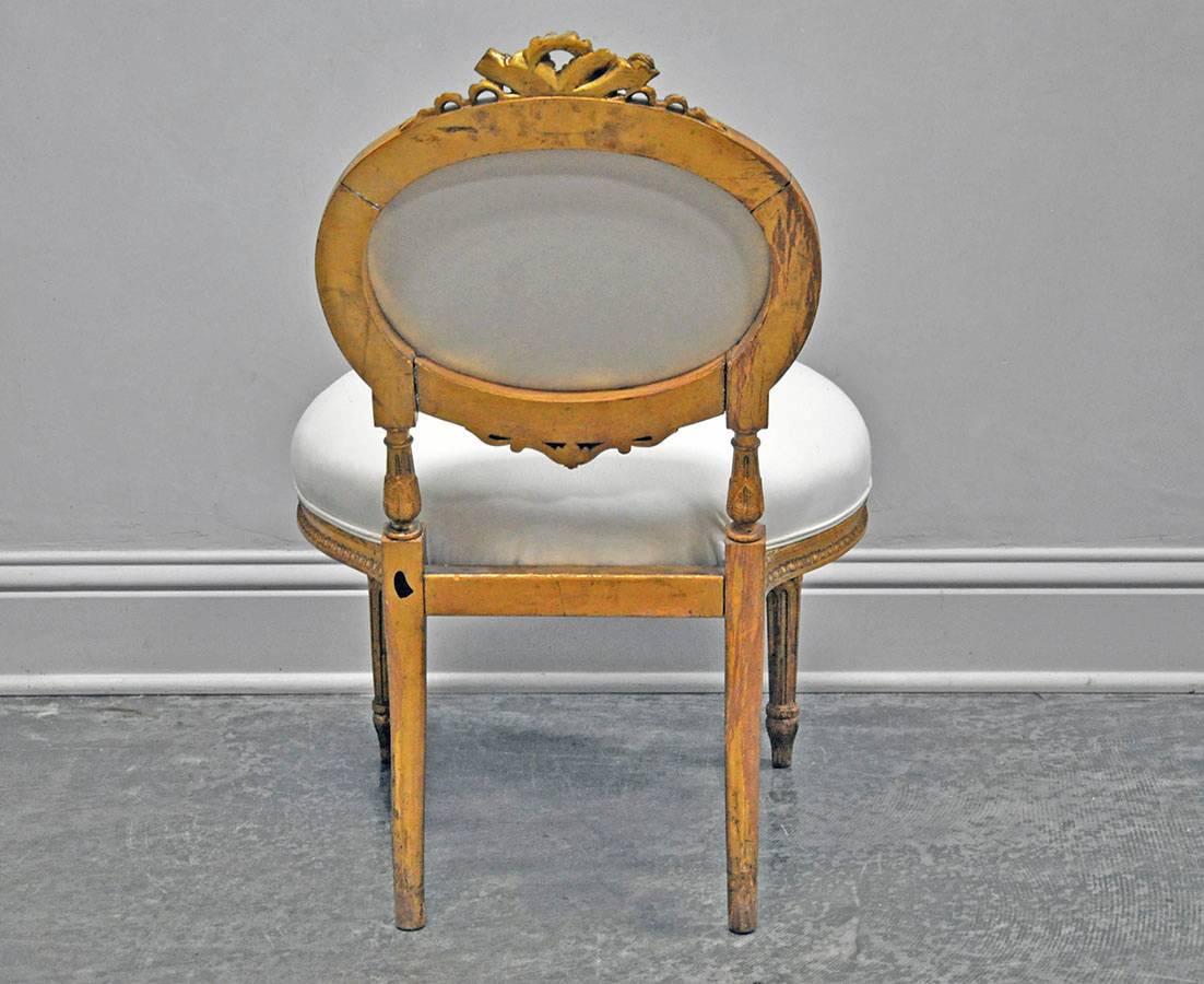 French Louis XVI Style Chauffeuse with Gold Gilt