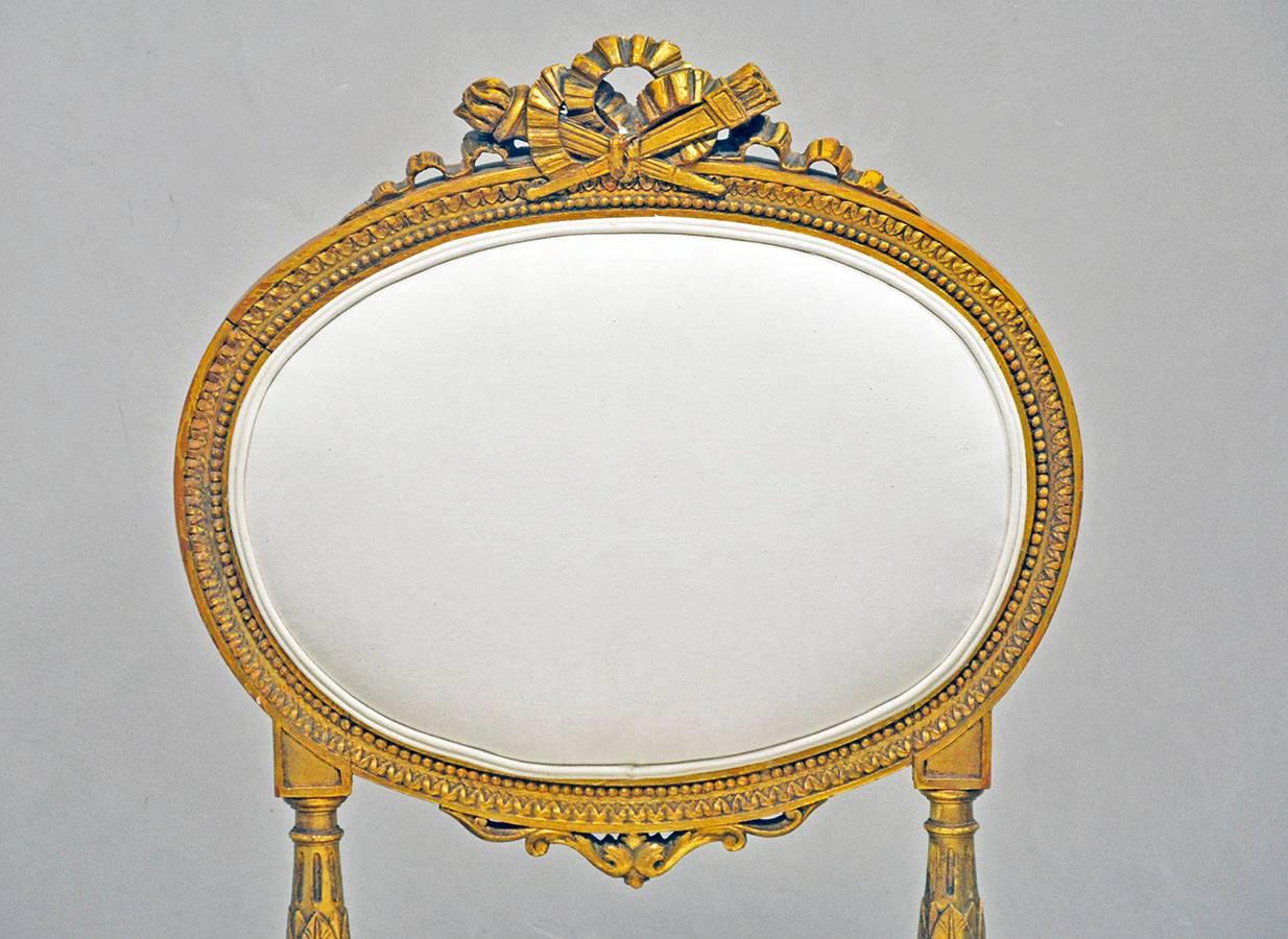 Carved Louis XVI Style Chauffeuse with Gold Gilt