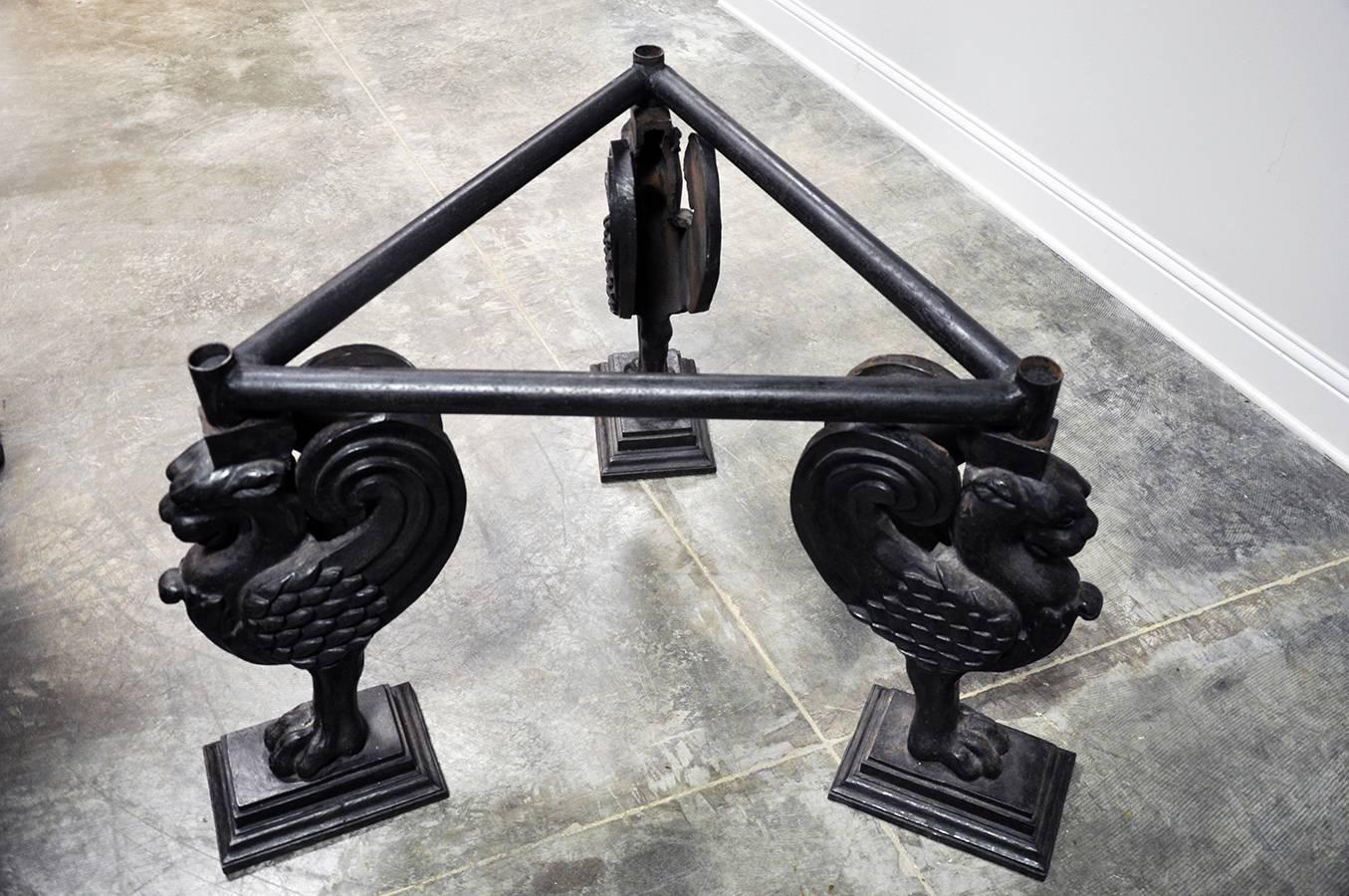 Berlin Iron Octagonal Granite Table on Cast Iron Griffin Base For Sale
