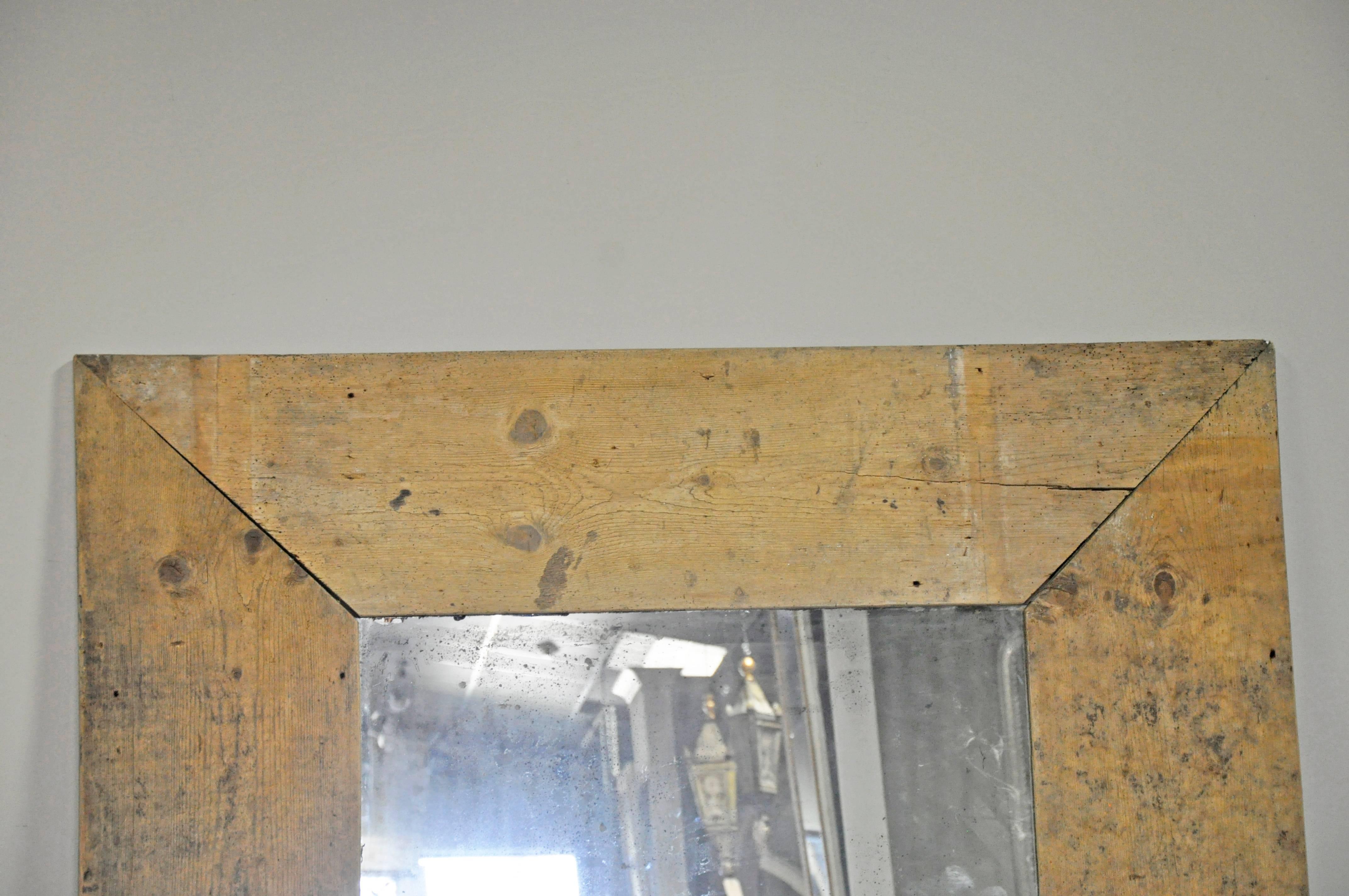 French Mirror Frame of Antique Wood and Glass In Distressed Condition For Sale In Houston, TX