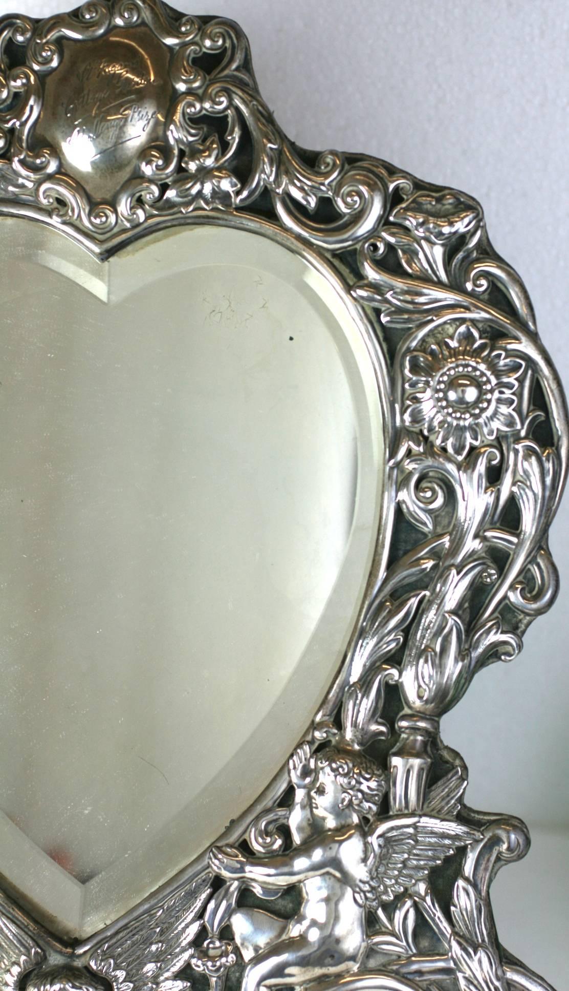 British Victorian Sterling Heart Formed Dressing Mirror For Sale