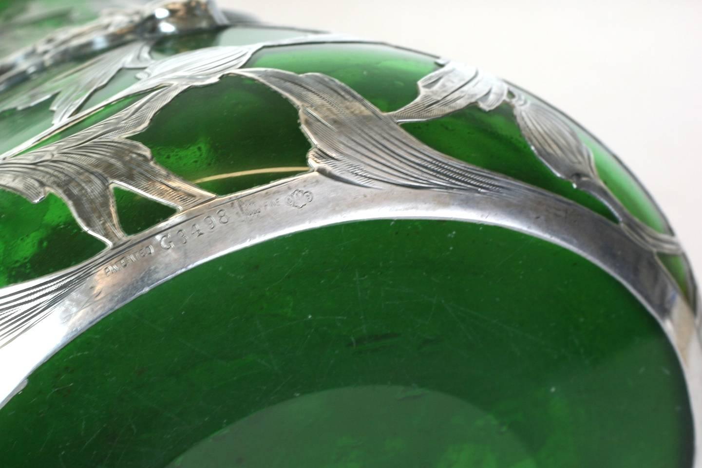 Exceptional Art Nouveau 3D Silver Overlay Vase, Alvin Mfg For Sale 4