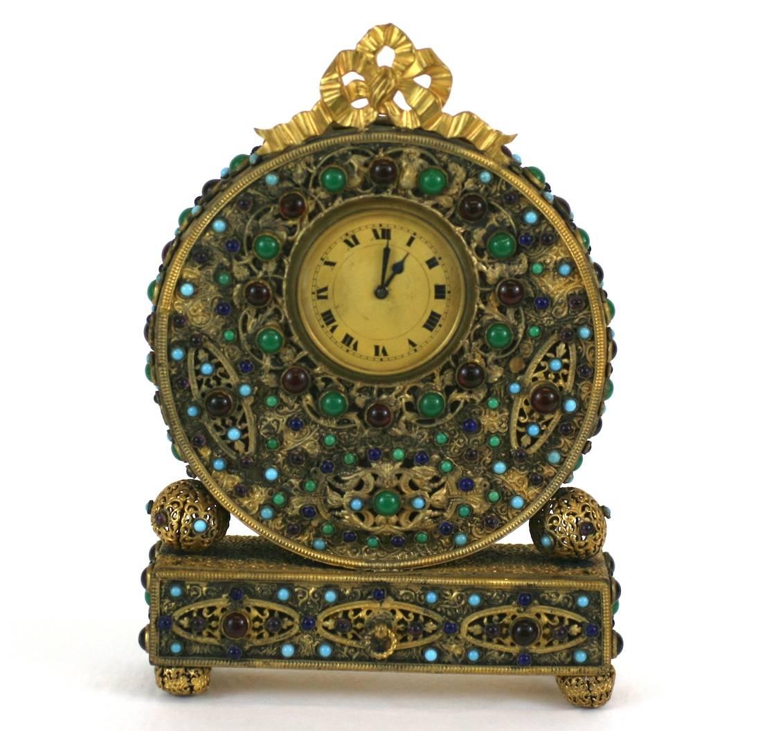 Jeweled Gold Filigran Tschechisch Vanity Clock (Art déco)