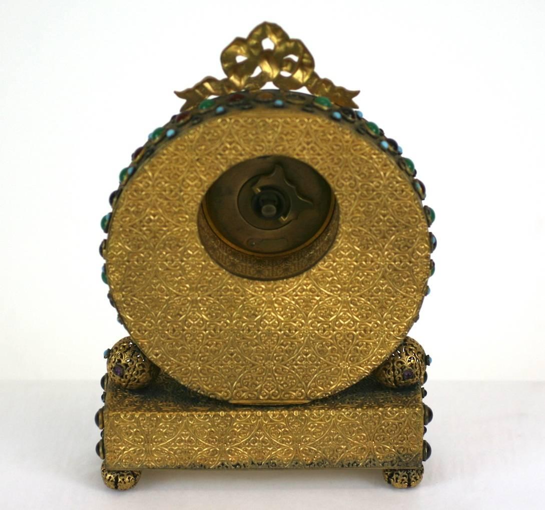 Early 20th Century Jeweled Gold Filigree Czech Vanity Clock
