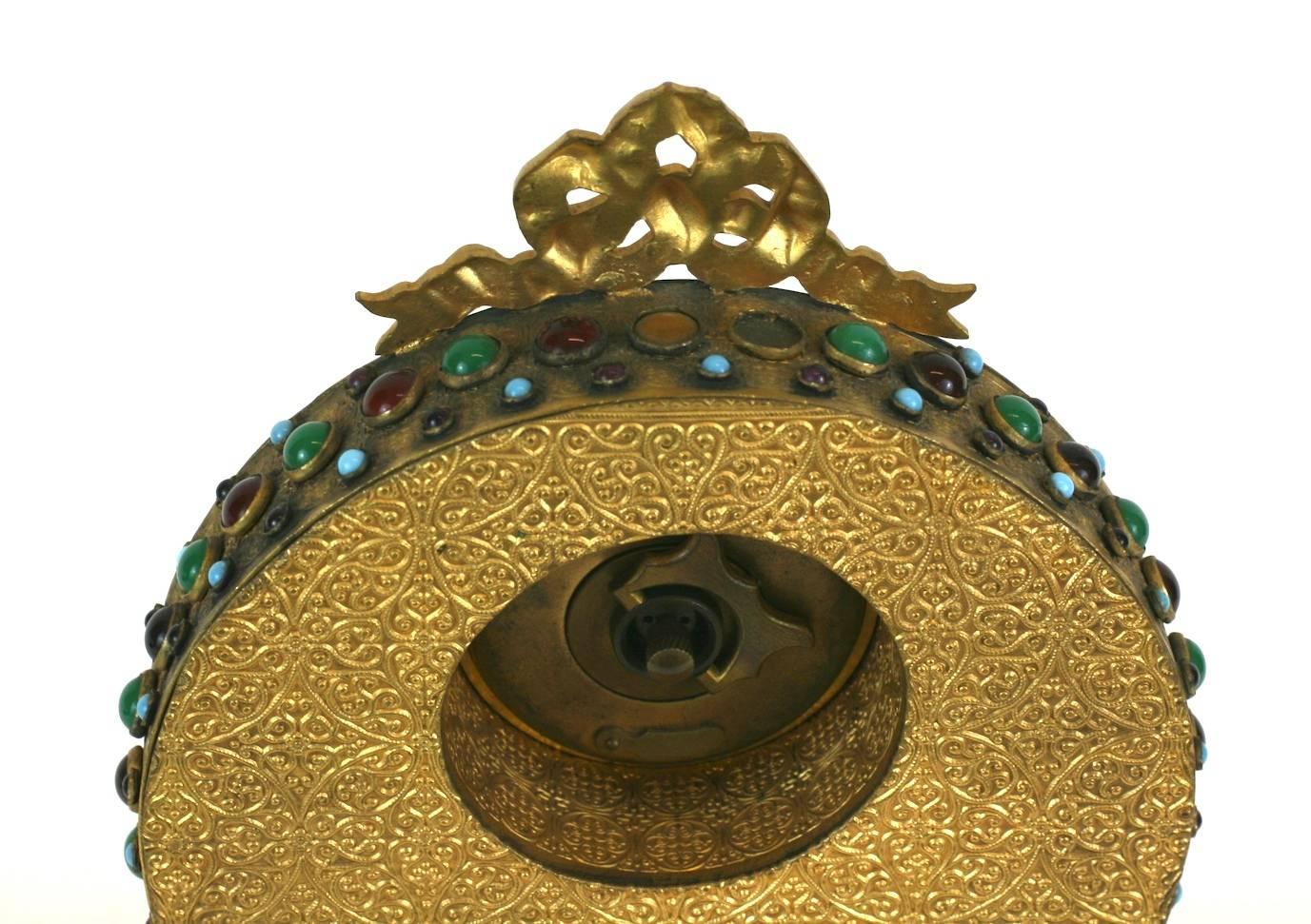 Brass Jeweled Gold Filigree Czech Vanity Clock