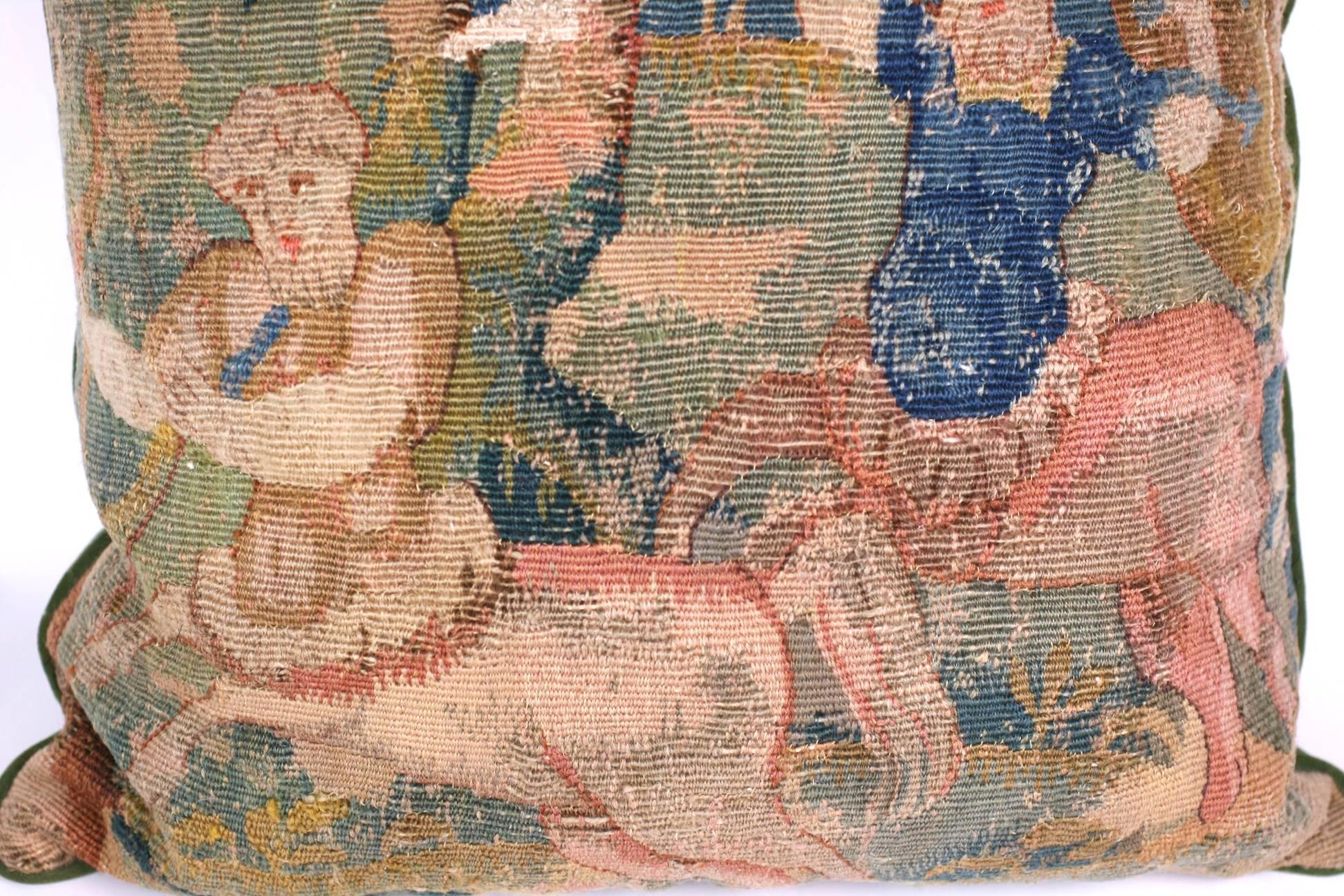 Aubusson Tapestry Cushion of Battling Satyrs In Excellent Condition In Riverdale, NY