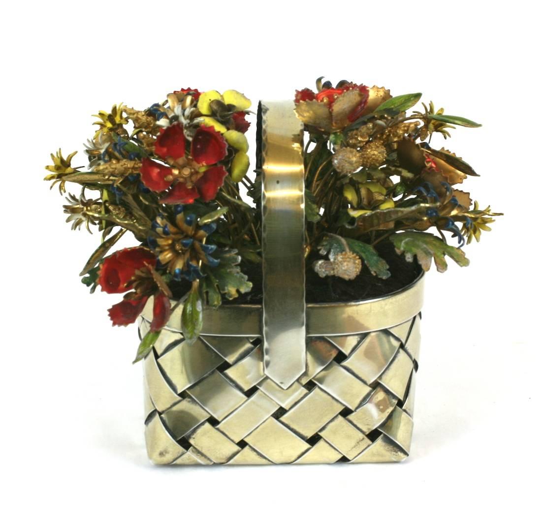 French Cartier Sterling Enamel Flower Basket