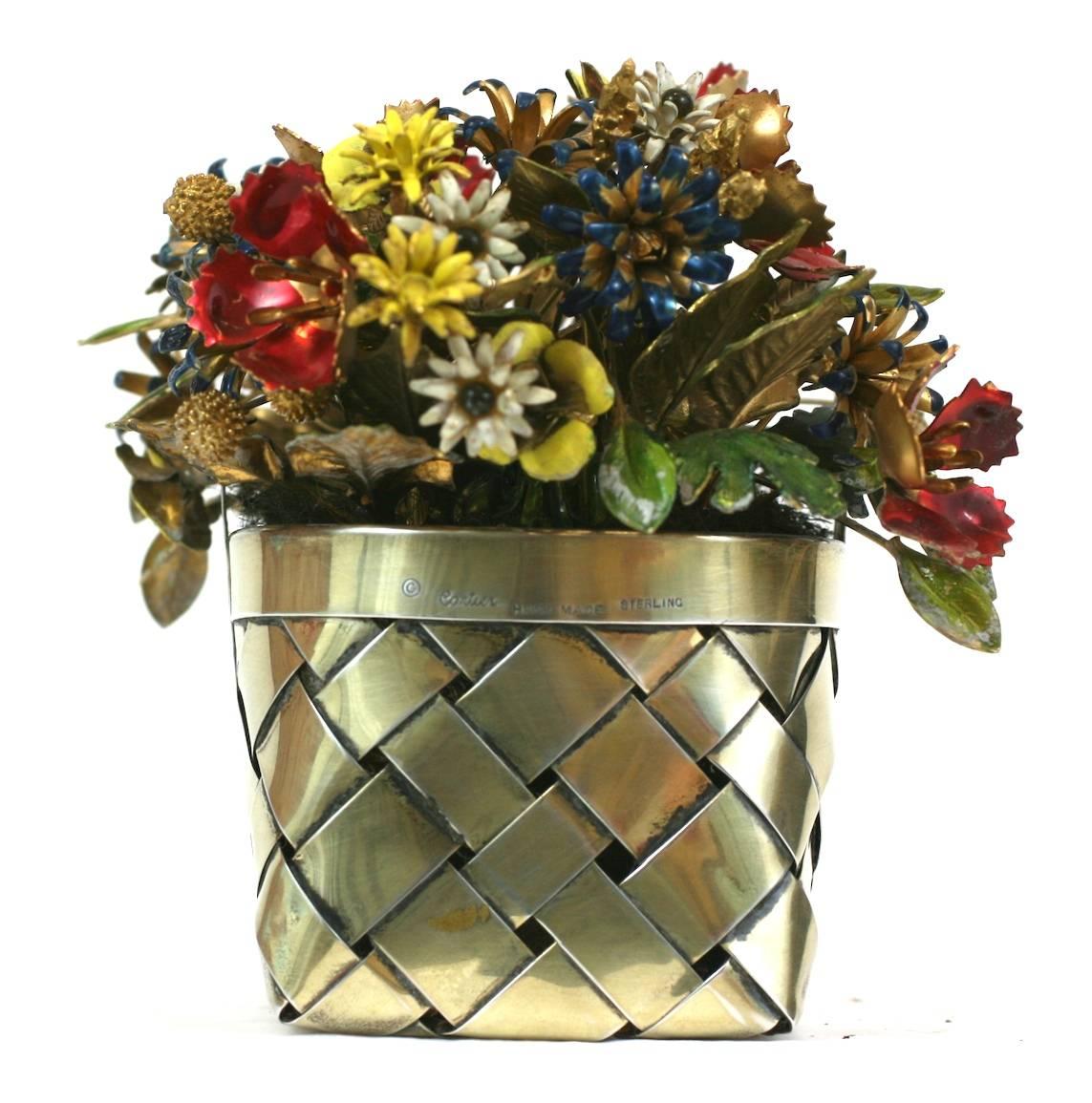 Enameled Cartier Sterling Enamel Flower Basket