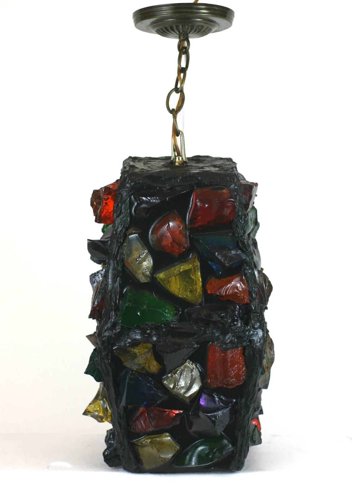 Unusual Lucite shard light fixture from the 1960s. Colorful raw Lucite 