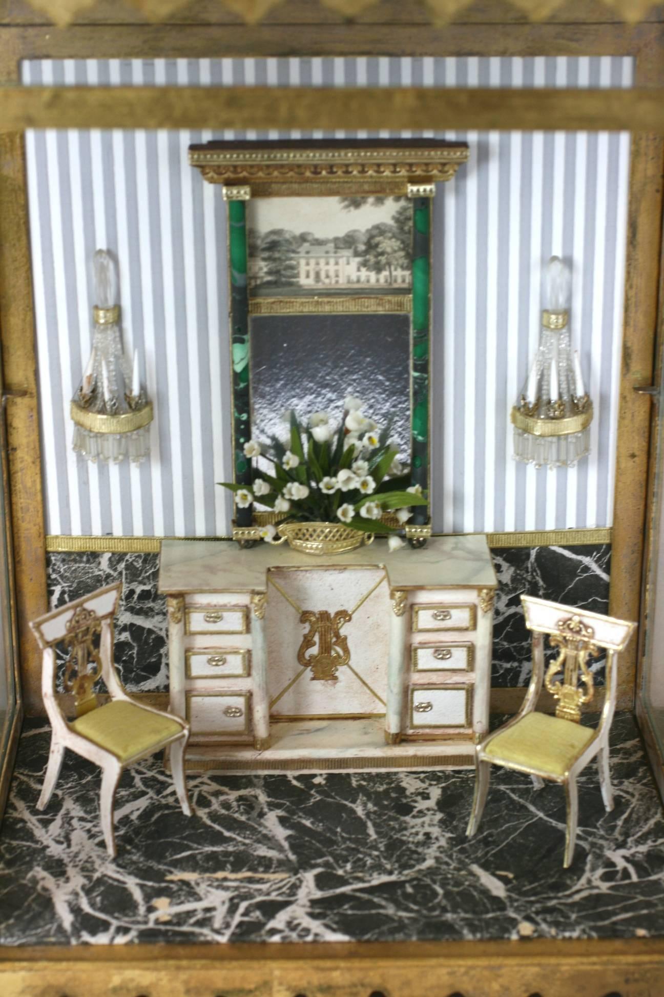 Chinoiserie Gilt Tole Diorama with Period Interior