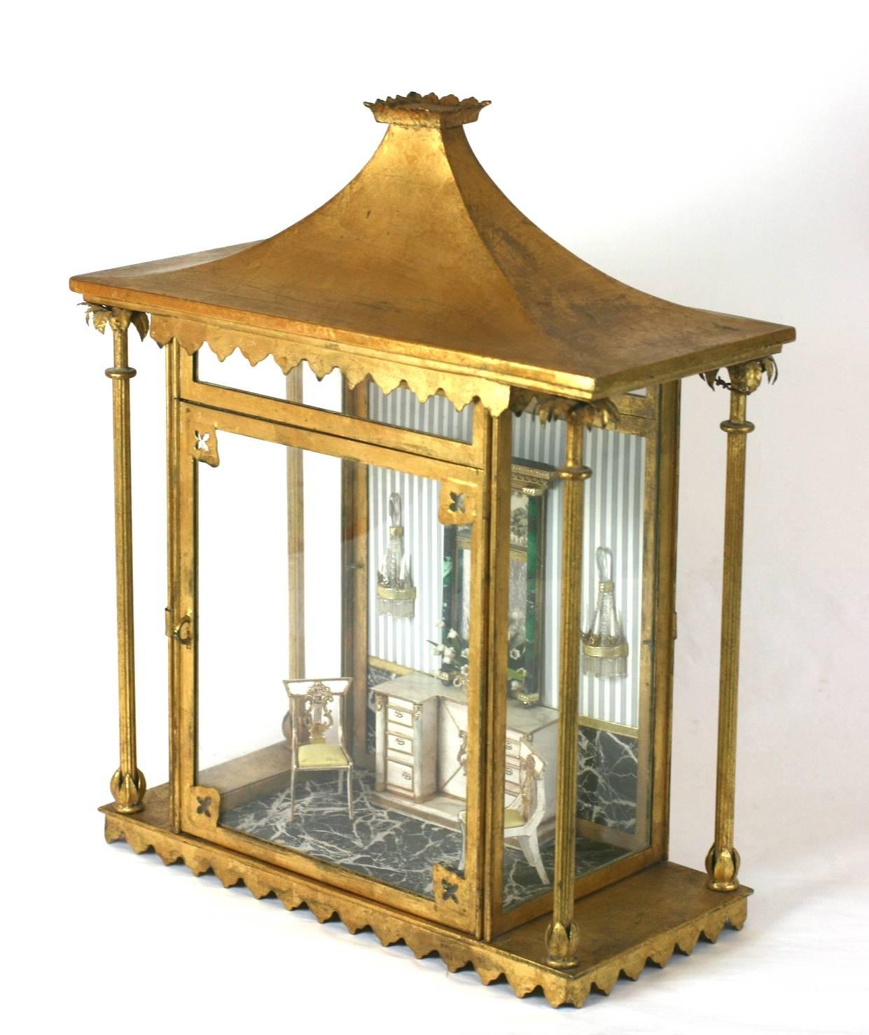 Portuguese Gilt Tole Diorama with Period Interior