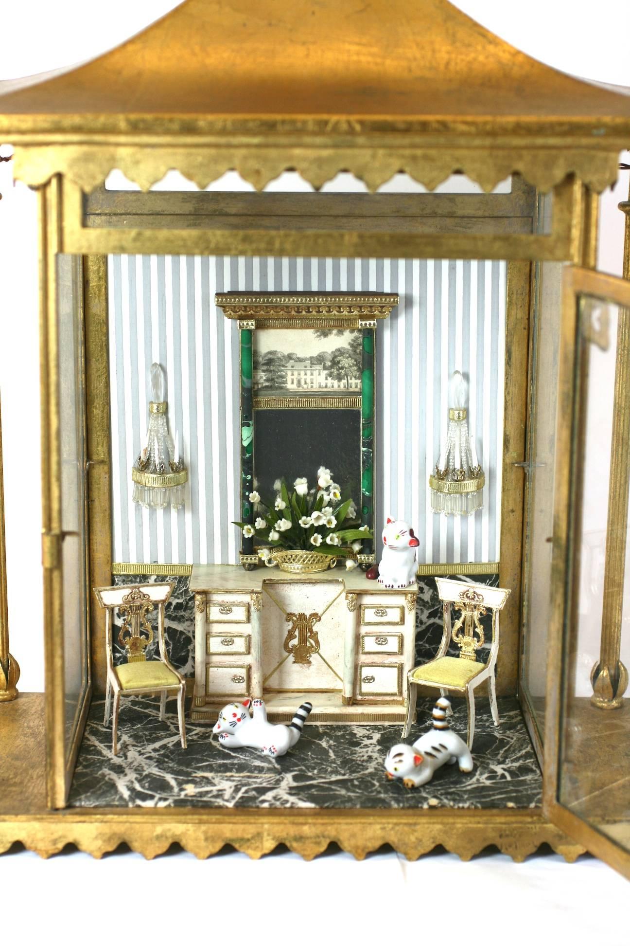 Gilt Tole Diorama with Period Interior 1