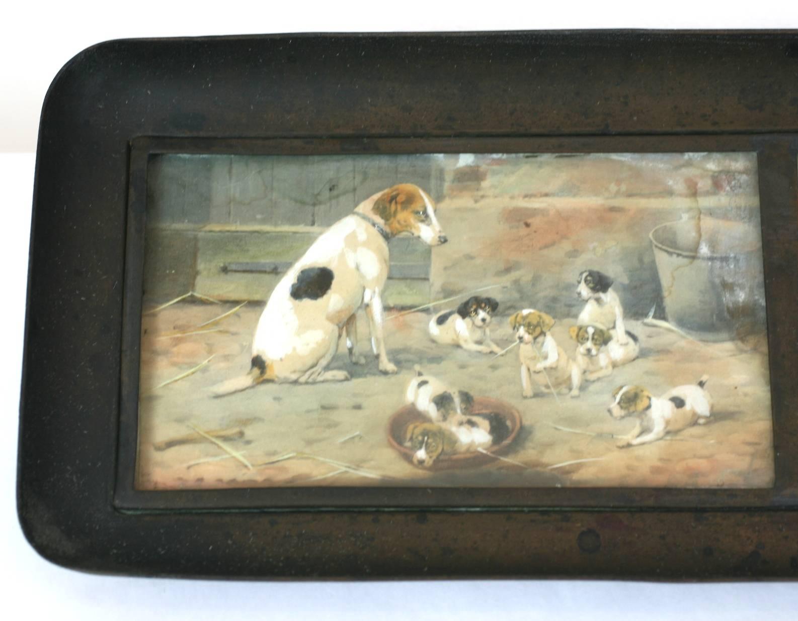 Edwardian Early 20th Century Handpainted Bronze Pen Tray For Sale