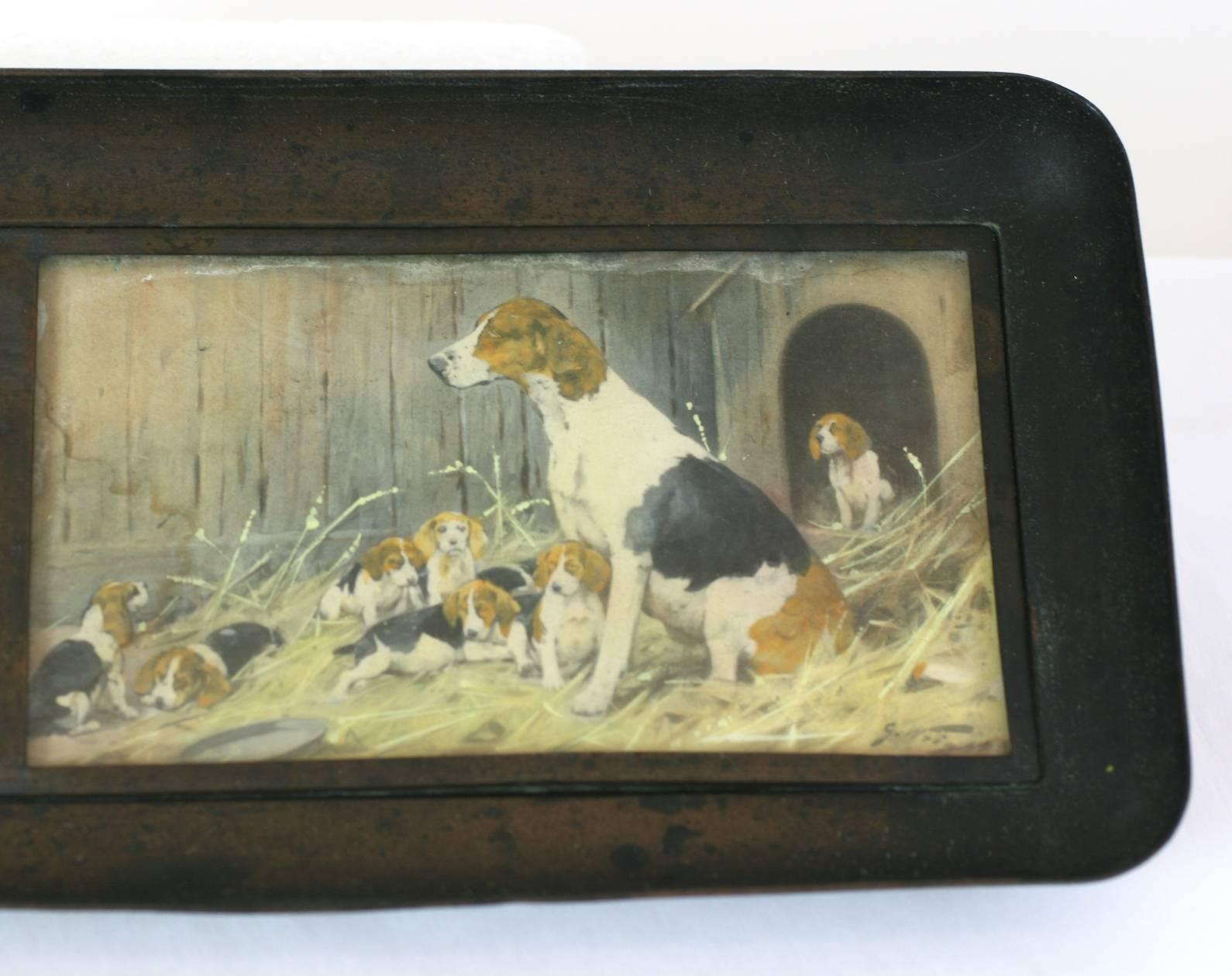 American Early 20th Century Handpainted Bronze Pen Tray For Sale