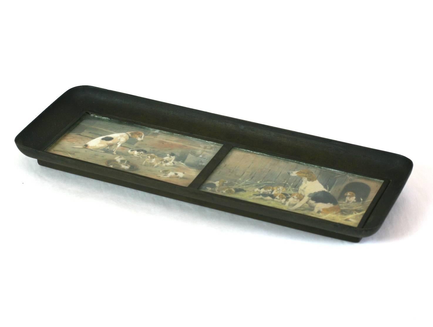 Early 20th Century Handpainted Bronze Pen Tray In Good Condition For Sale In Riverdale, NY