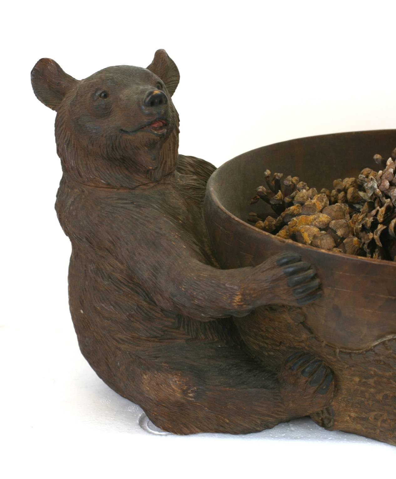 Carved Charming Black Forest Bear Centerpiece