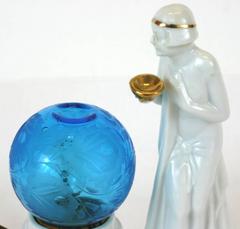 Art Deco Porcelain Perfume Lamp, Original Etched Globe