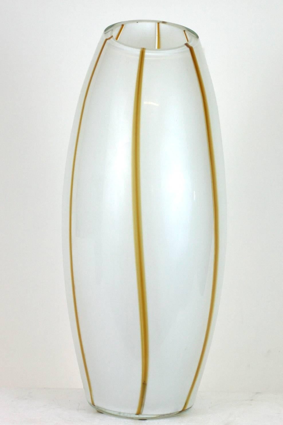 Modern Seguso White and Caramel Stripe Glass Vase