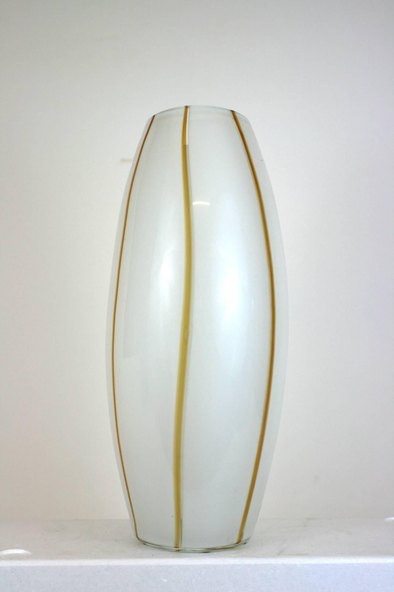 Italian Seguso White and Caramel Stripe Glass Vase