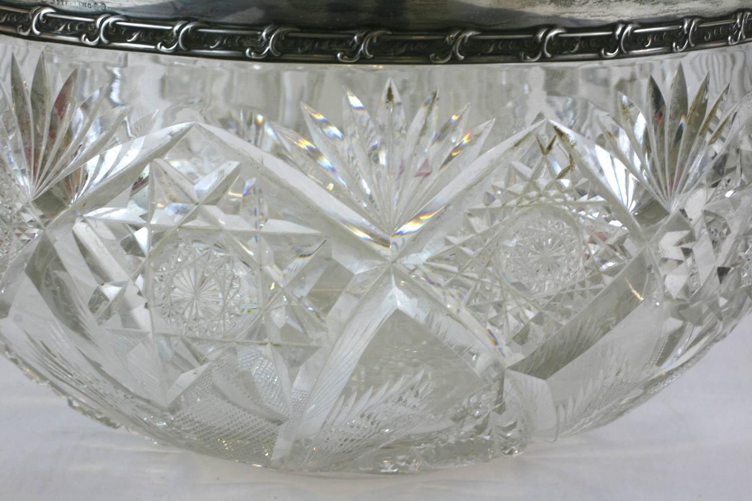 Large Victorian Crystal Punch Bowl with Sterling Lip For Sale at 1stdibs