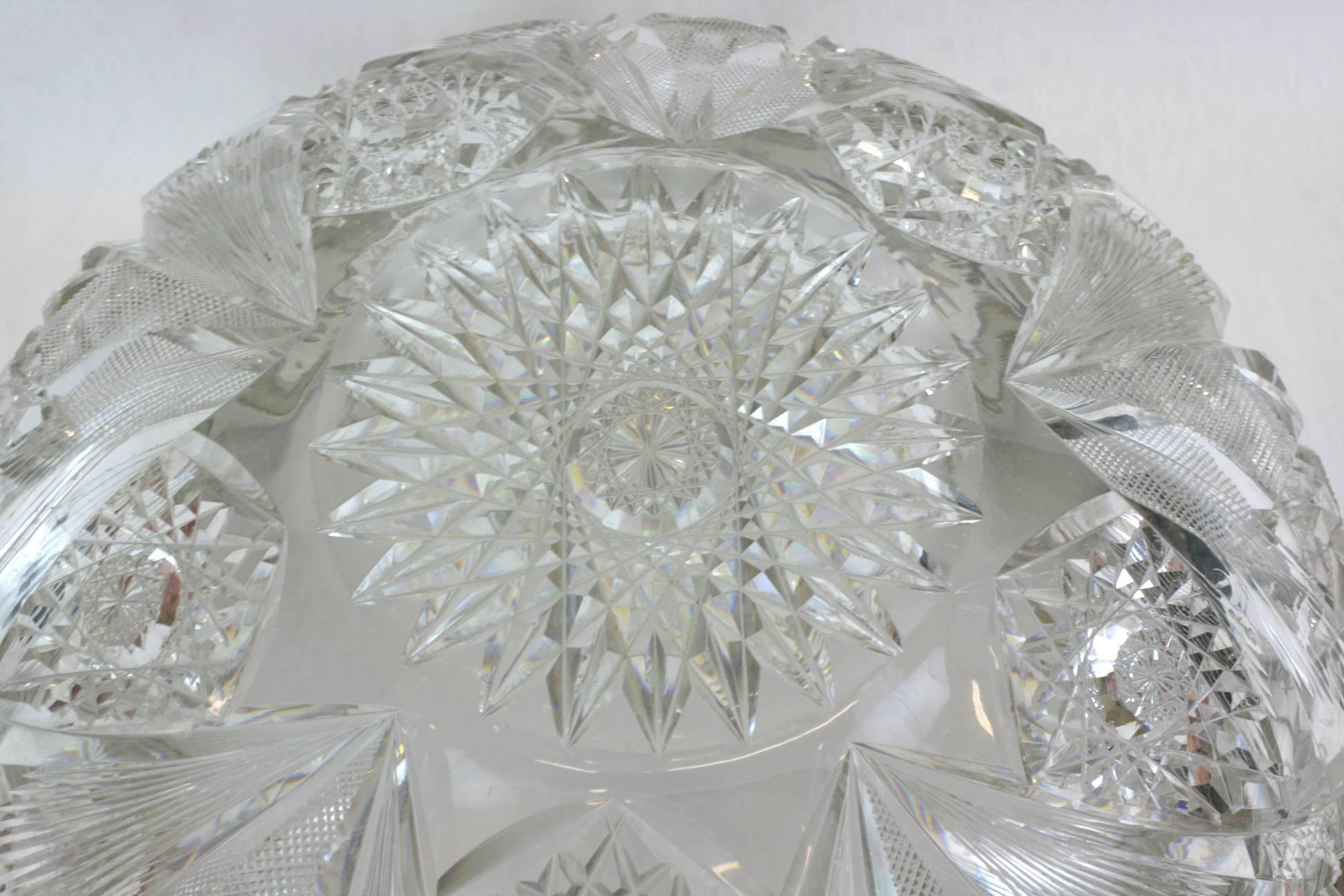 Large Victorian Crystal Punch Bowl with Sterling Lip For Sale 1