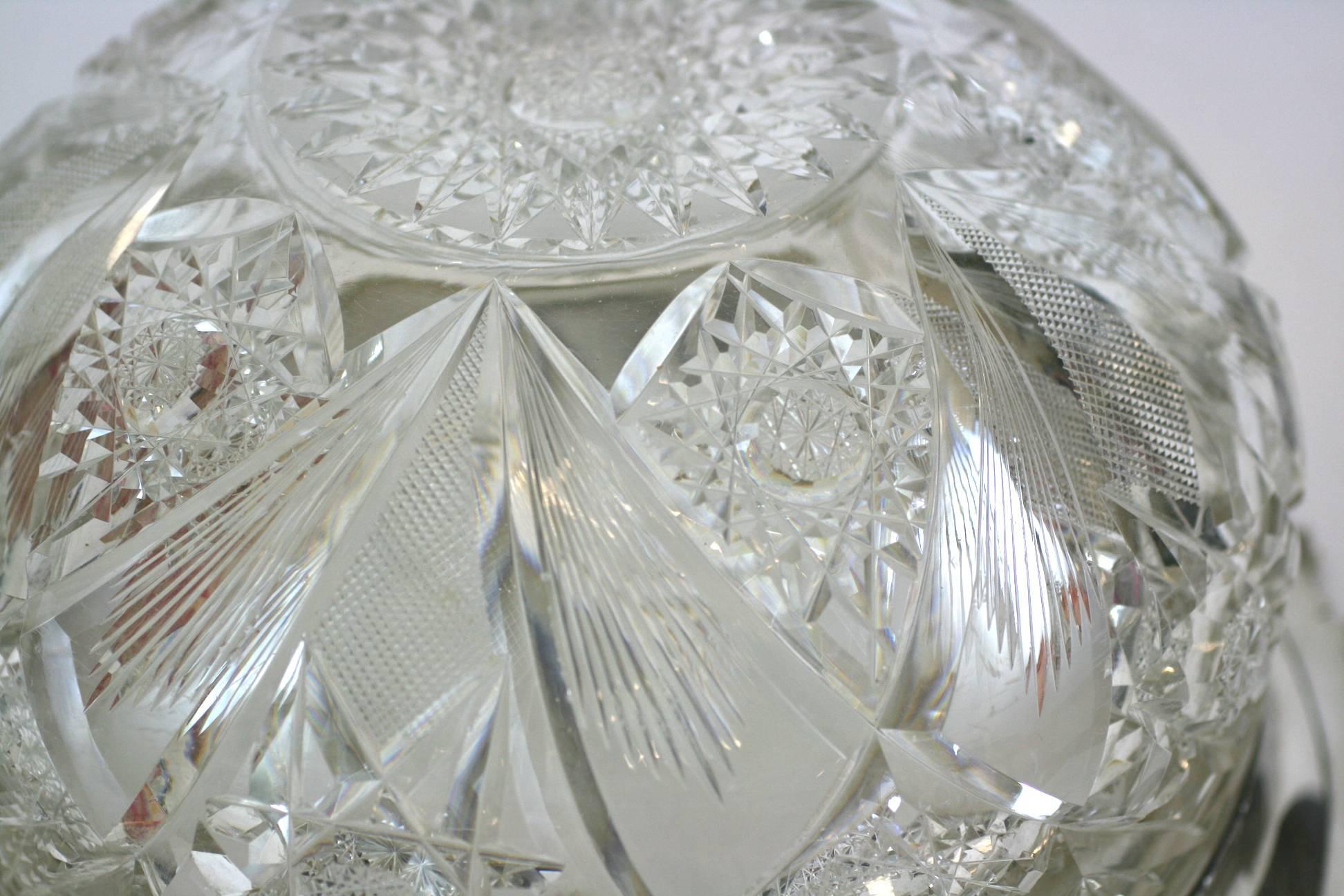 Late 19th Century Large Victorian Crystal Punch Bowl with Sterling Lip For Sale