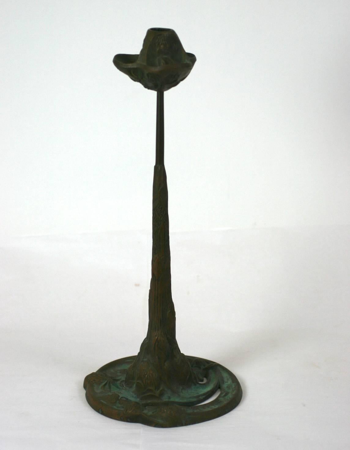 American Bronze Arts and Crafts Clover Candlestick, Jessie Preston For Sale