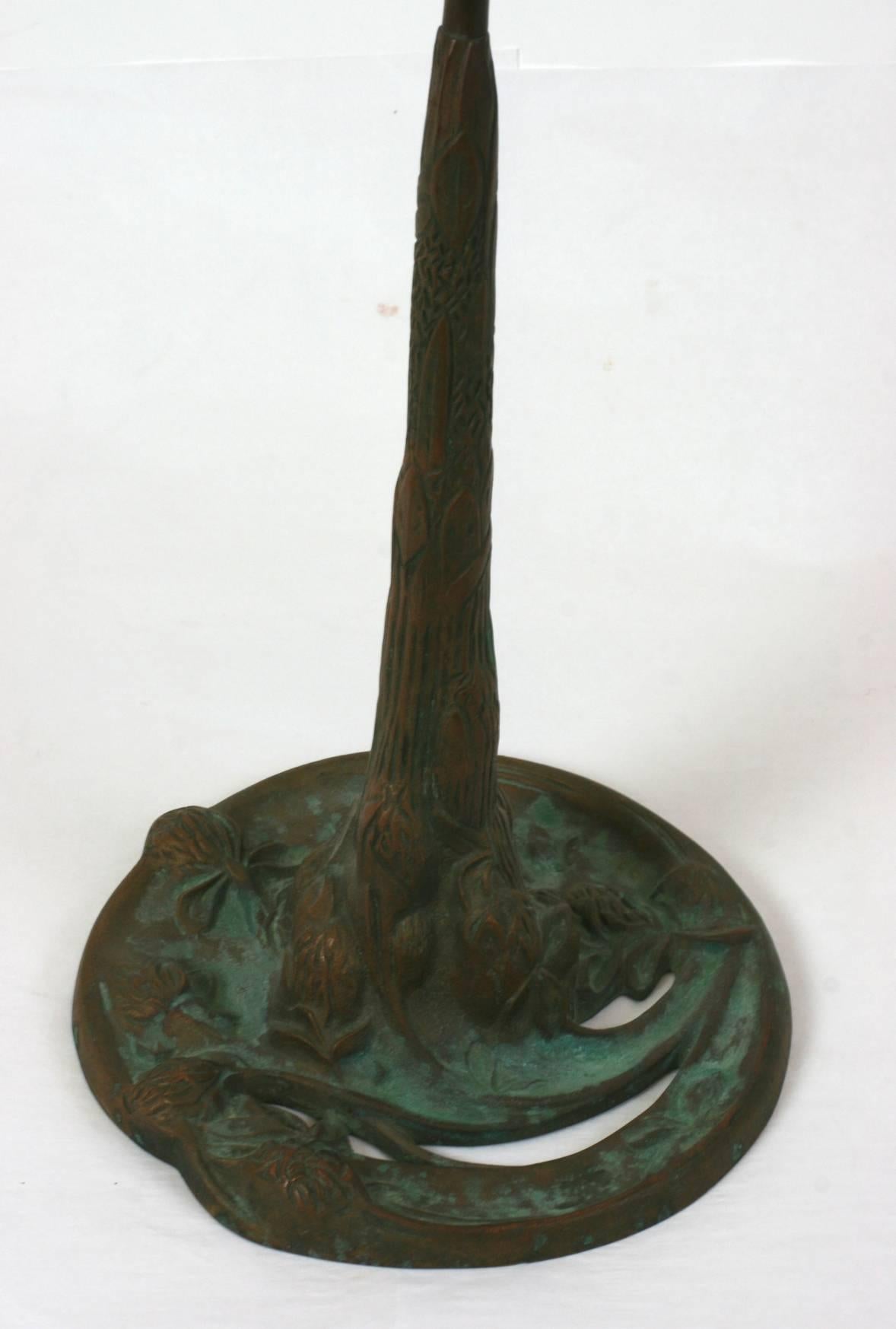 Bronze Arts and Crafts Clover Candlestick, Jessie Preston In Excellent Condition For Sale In Riverdale, NY