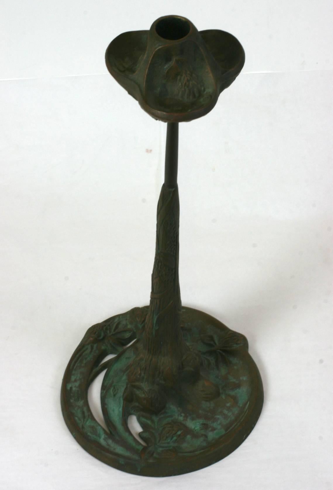 Bronze Arts and Crafts Clover Candlestick, Jessie Preston For Sale 2