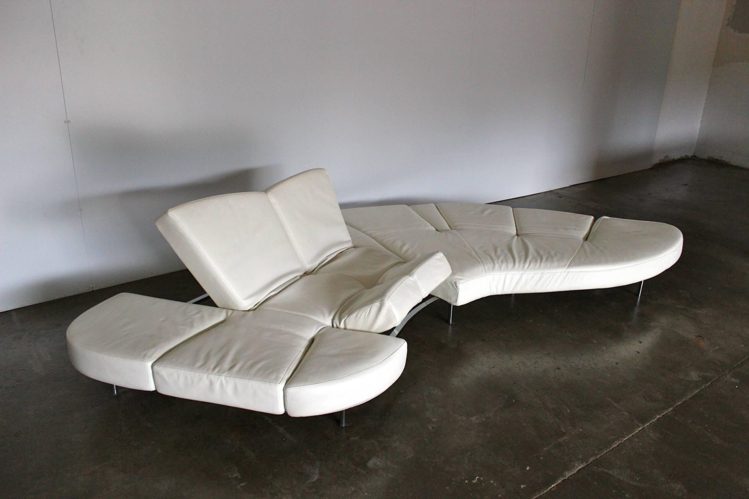 Italian Edra “Flap SX” Sofa in Chalk White Cream Leather by Francesco Binafare
