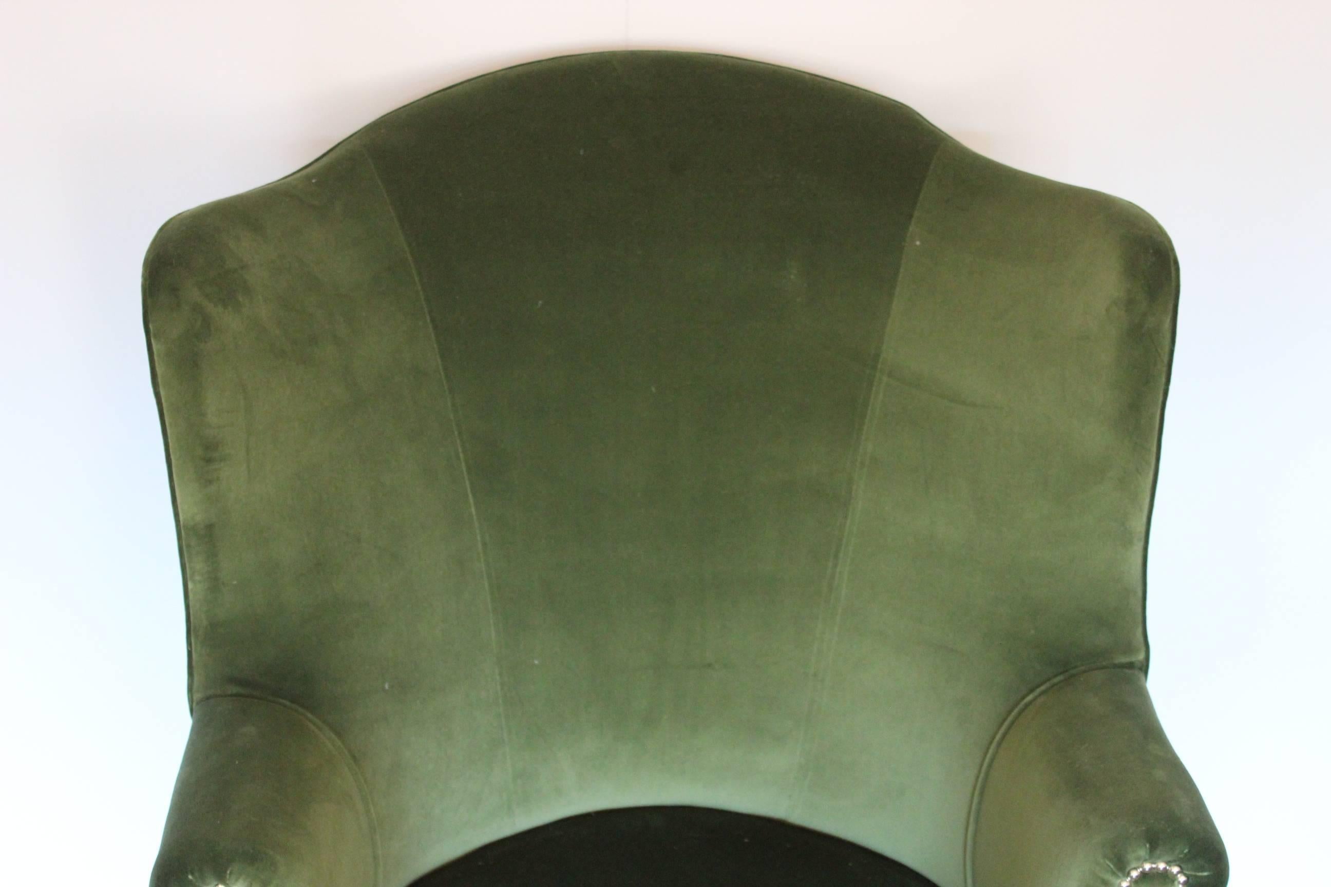 American Ralph Lauren Compact “Wingback” Armchair in “English Riding” Green Velvet