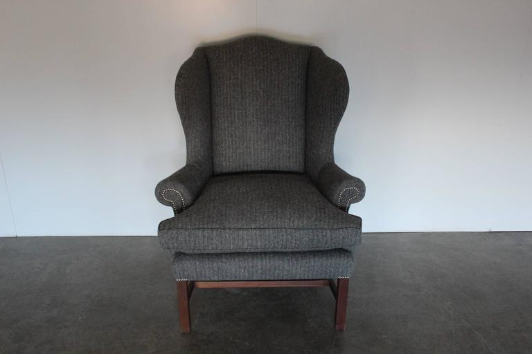 Ralph Lauren “Devonshire” Wingback Armchair in Grey Woollen Herringbone