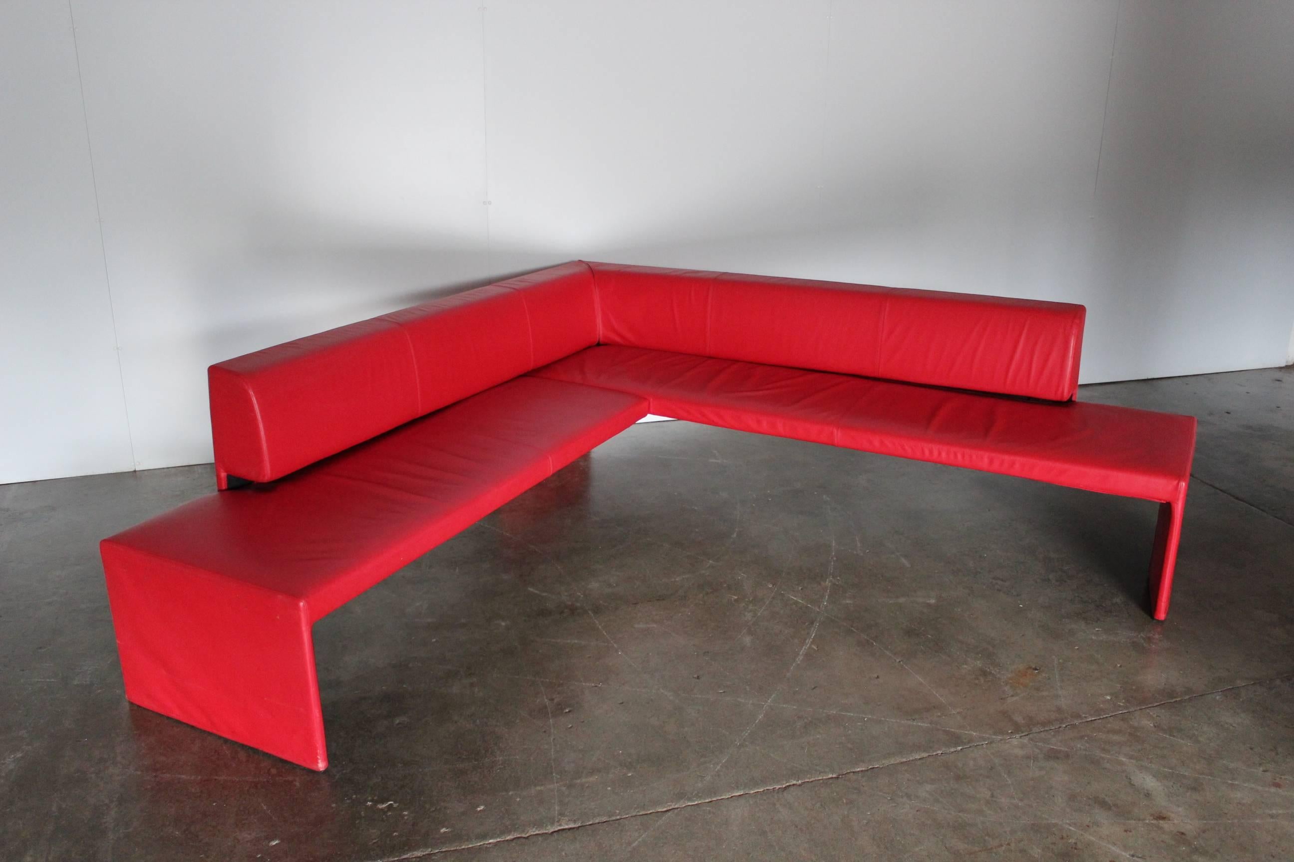 red l shape sofa