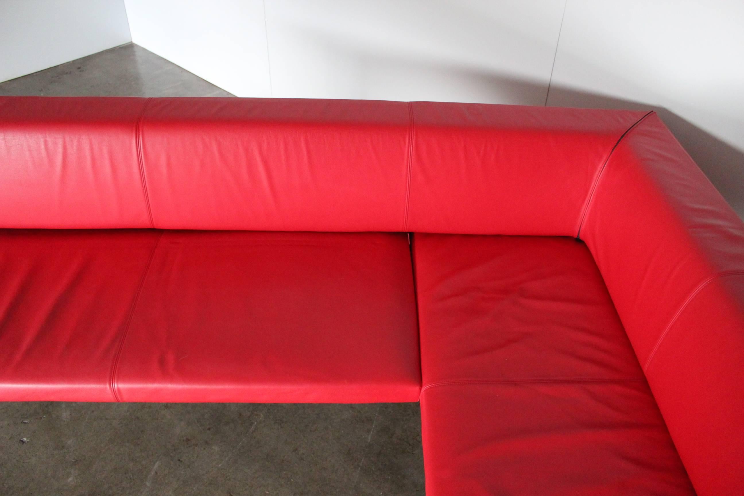 Modern Walter Knoll “Together 290” Corner Seat L-shape Sofa in Red Leather by EOOS For Sale