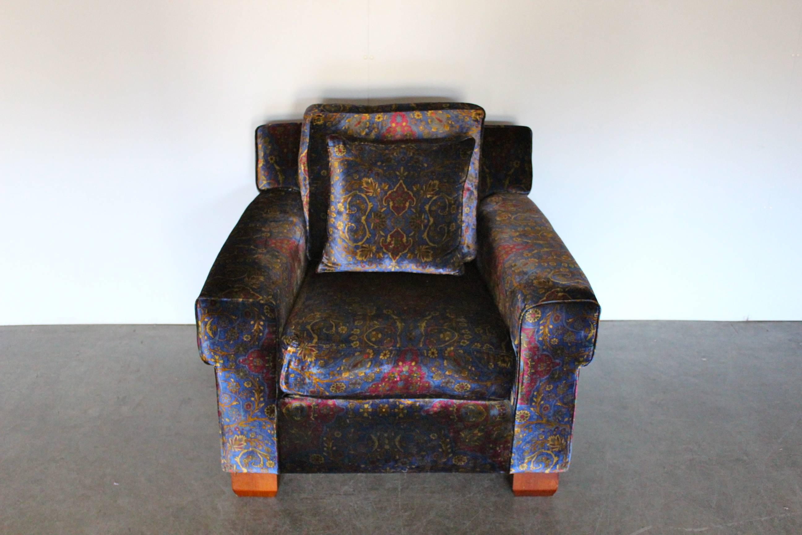 Contemporary Ralph Lauren “Club” Armchair in Pearlescent Paisley Velvet