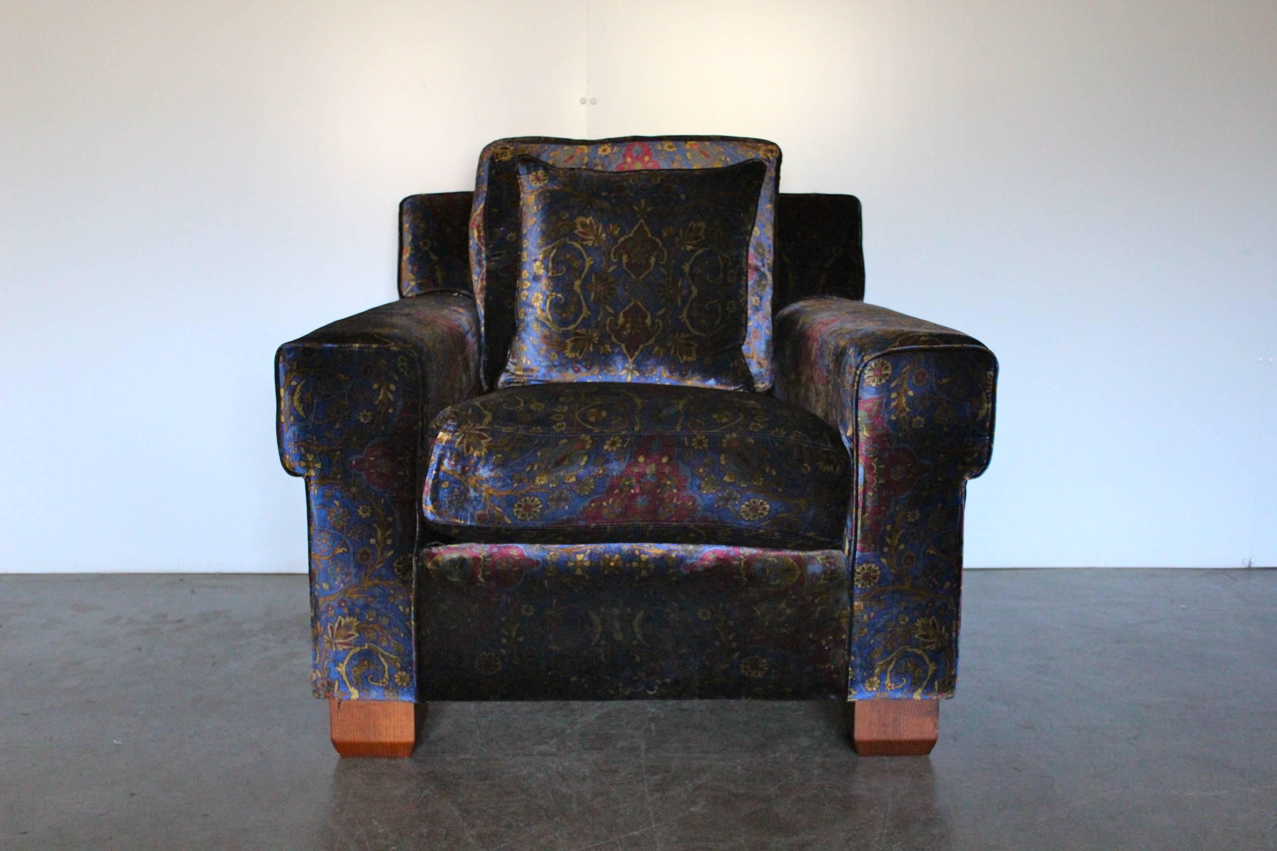 Hand-Crafted Ralph Lauren “Club” Armchair in Pearlescent Paisley Velvet