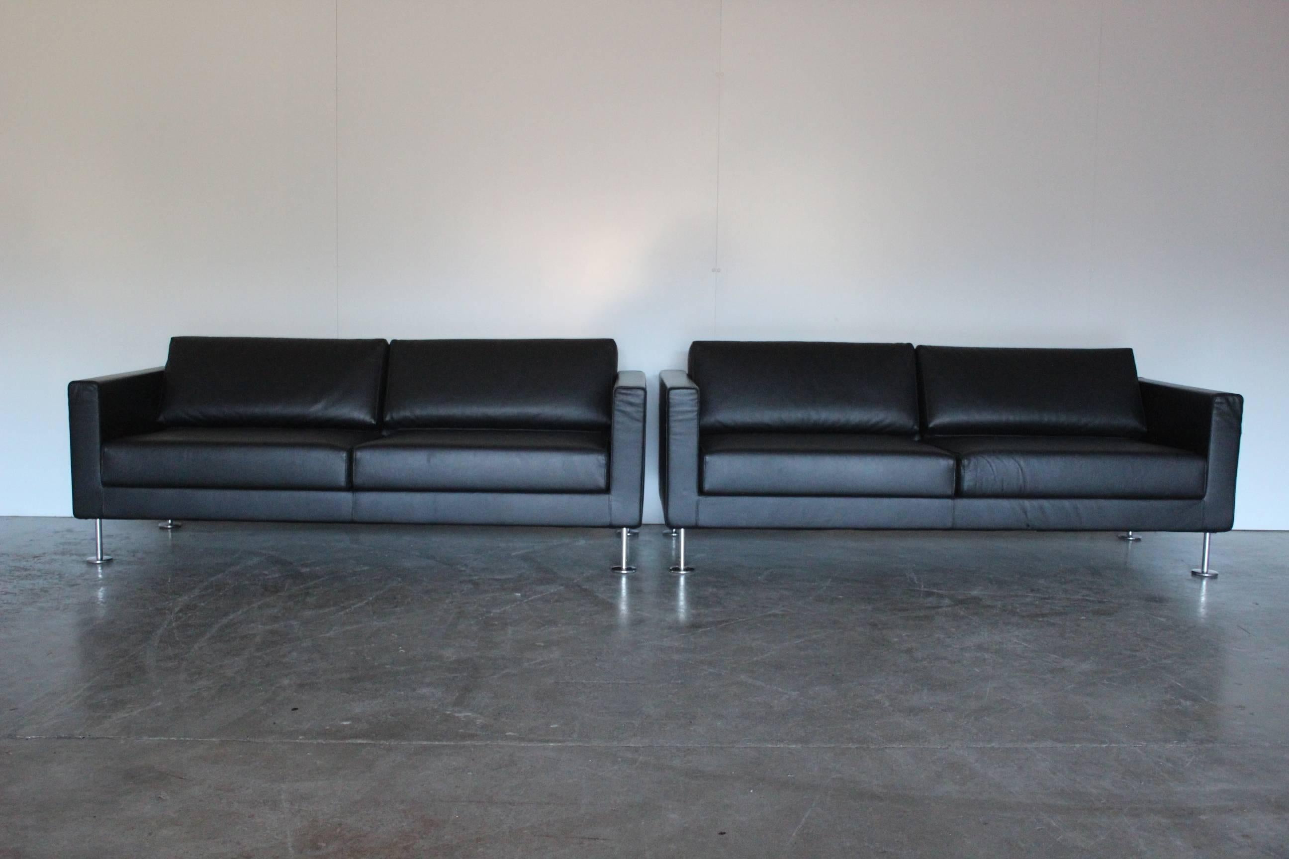 Vitra “Park” Three-Seat Sofa in Jet Black Leather by Jasper Morrison 2