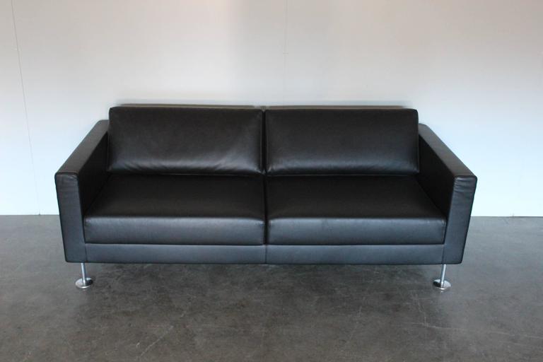 Vitra “Park” Three-Seat Sofa in Jet Black Leather by Jasper Morrison For  Sale at 1stDibs
