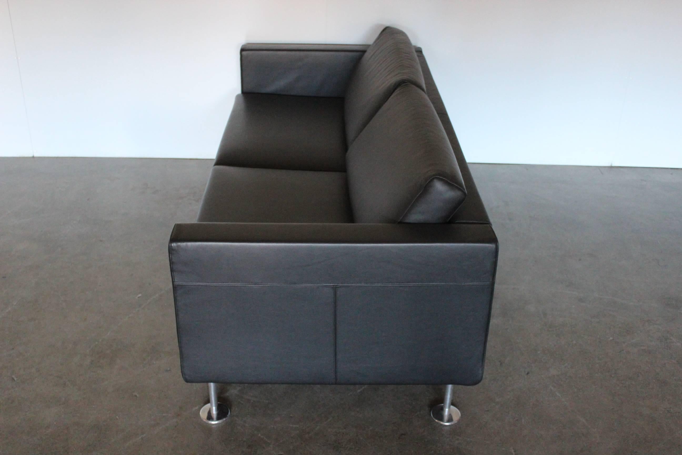Vitra “Park” Three-Seat Sofa in Jet Black Leather by Jasper Morrison In Excellent Condition In Barrowford, GB