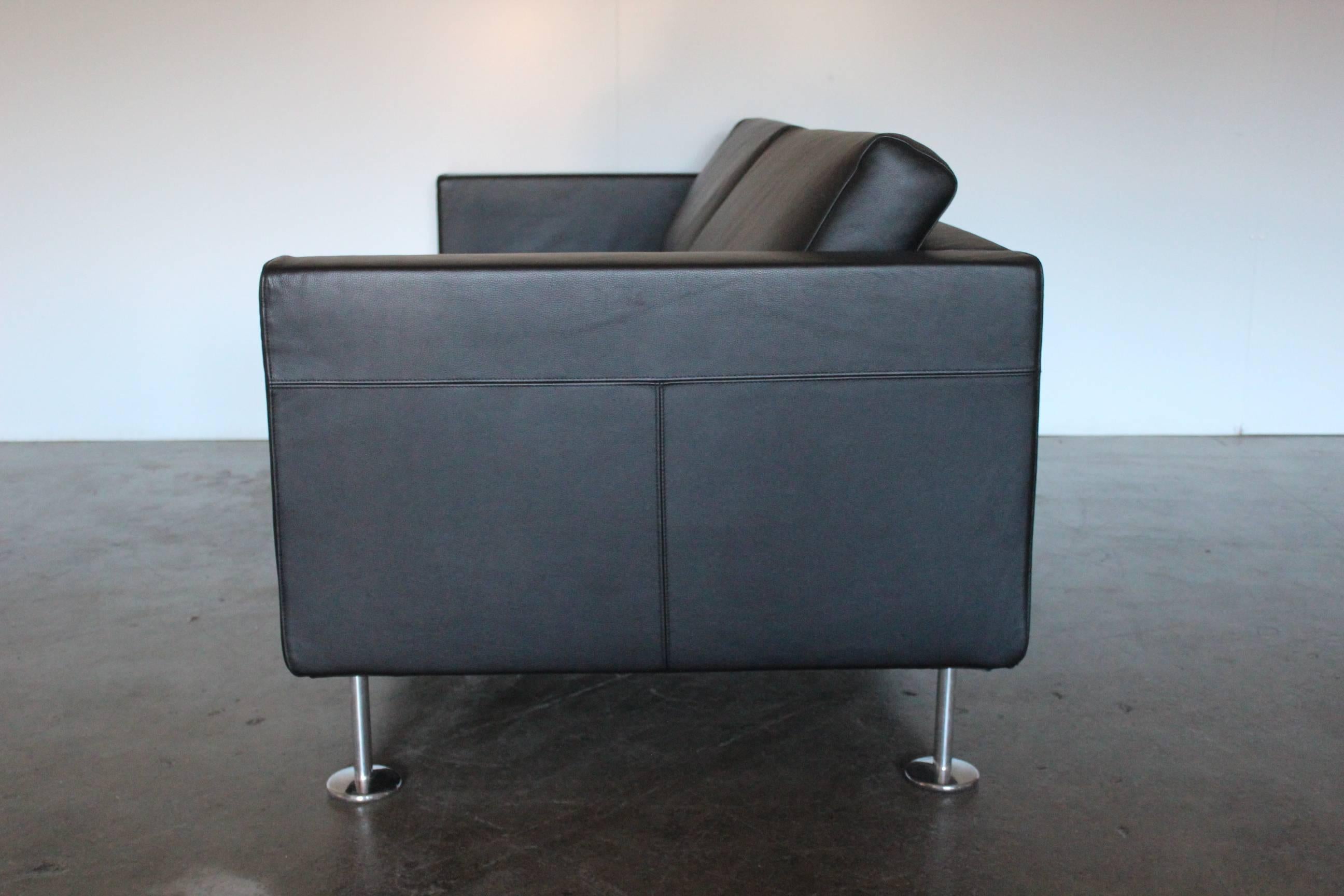 Modern Vitra “Park” Three-Seat Sofa in Jet Black Leather by Jasper Morrison