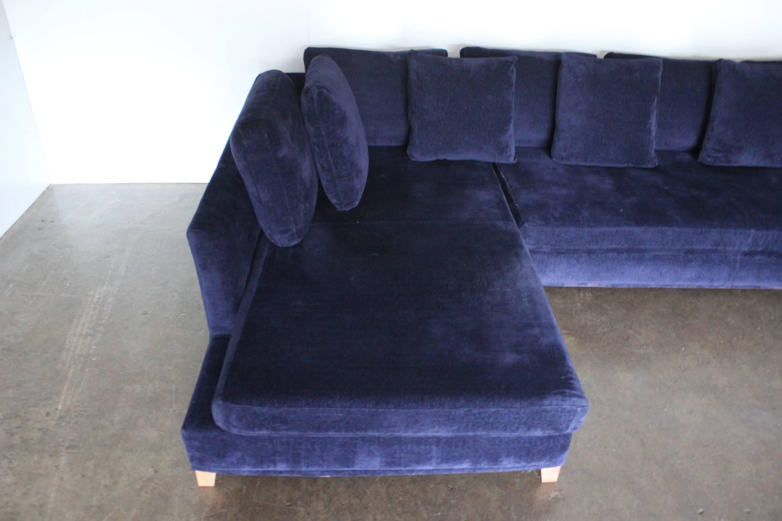 blue velvet l shape sofa