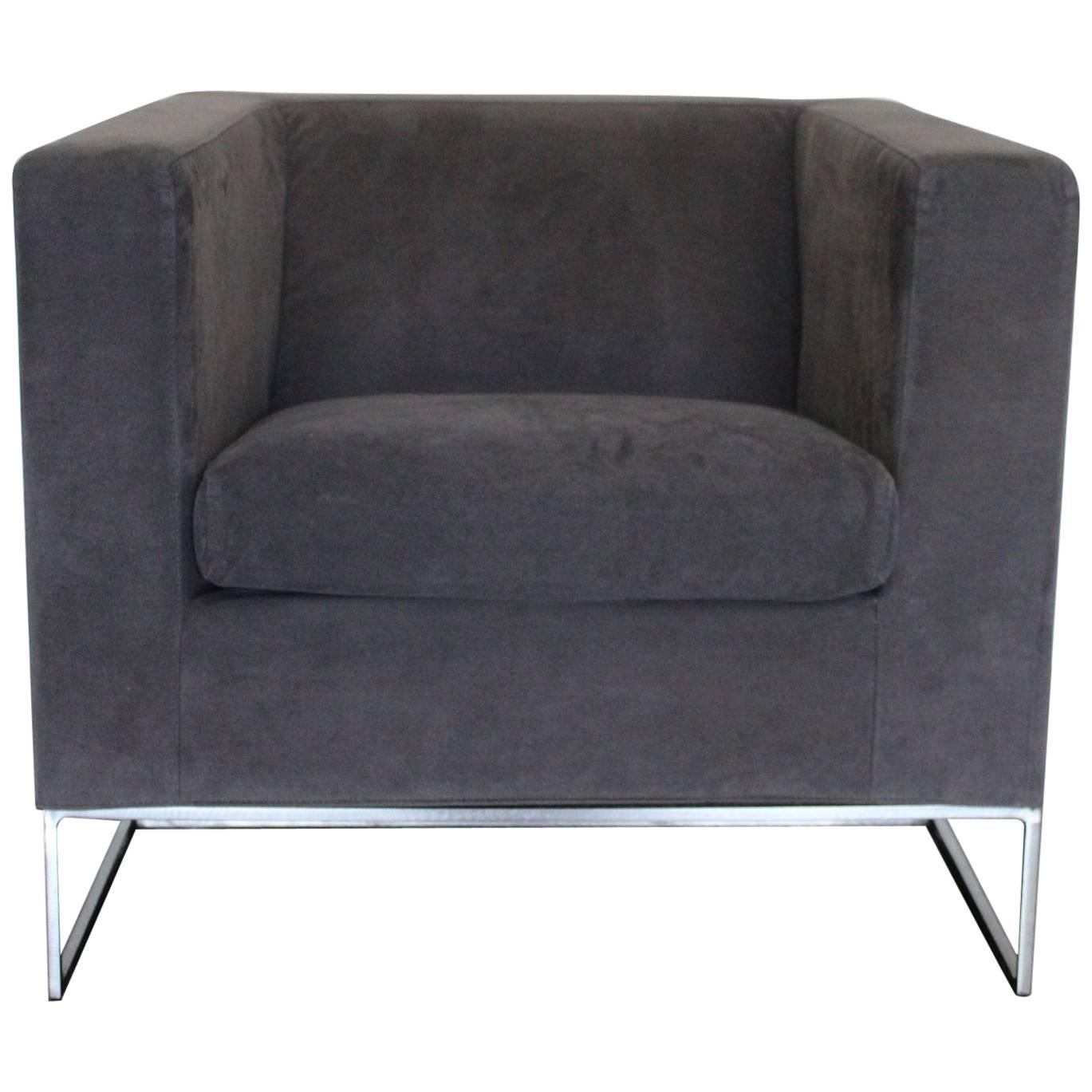 Minotti “Klee” Armchair in Grey Alcantara For Sale