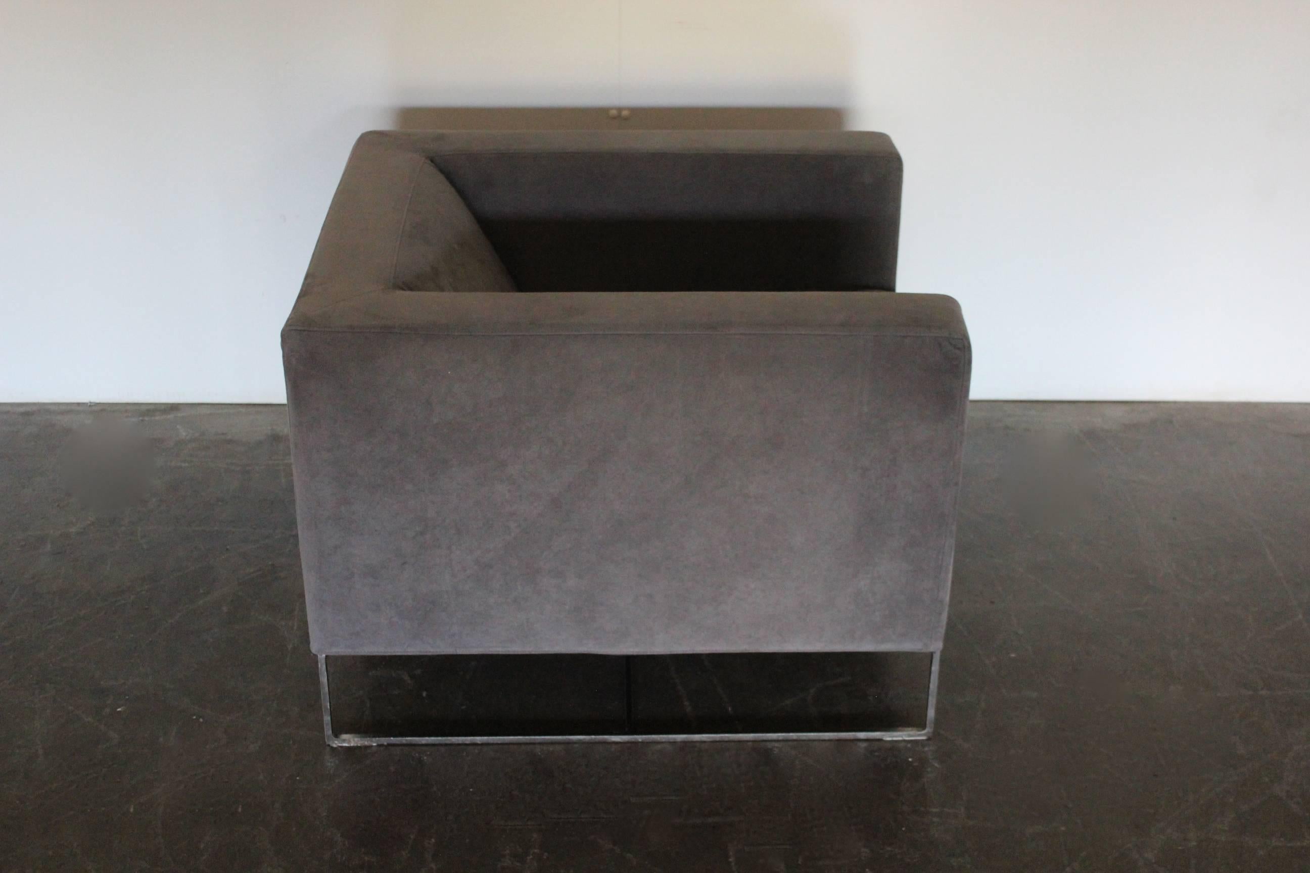 Modern Minotti “Klee” Armchair in Grey Alcantara For Sale