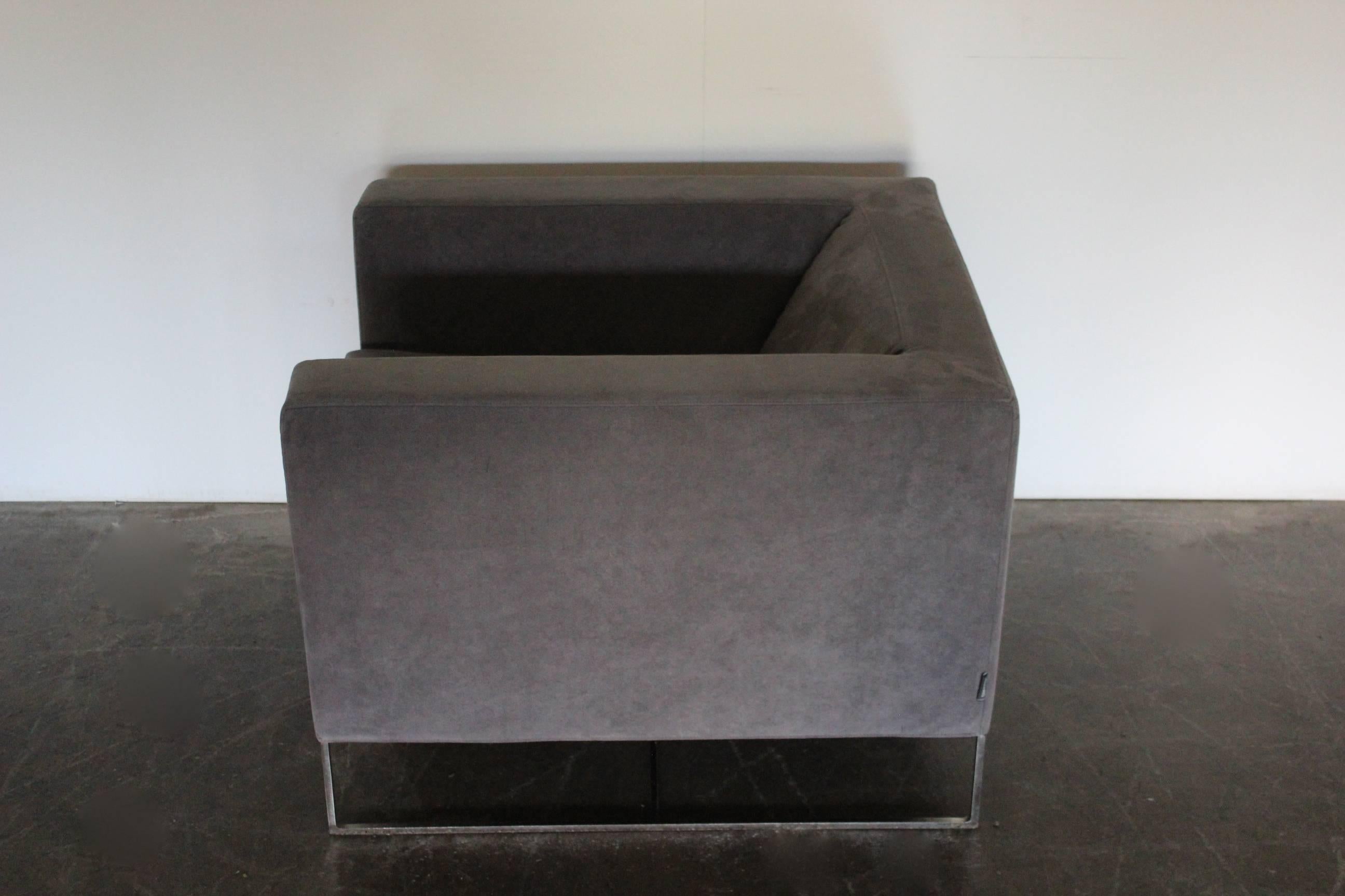 Italian Minotti “Klee” Armchair in Grey Alcantara For Sale