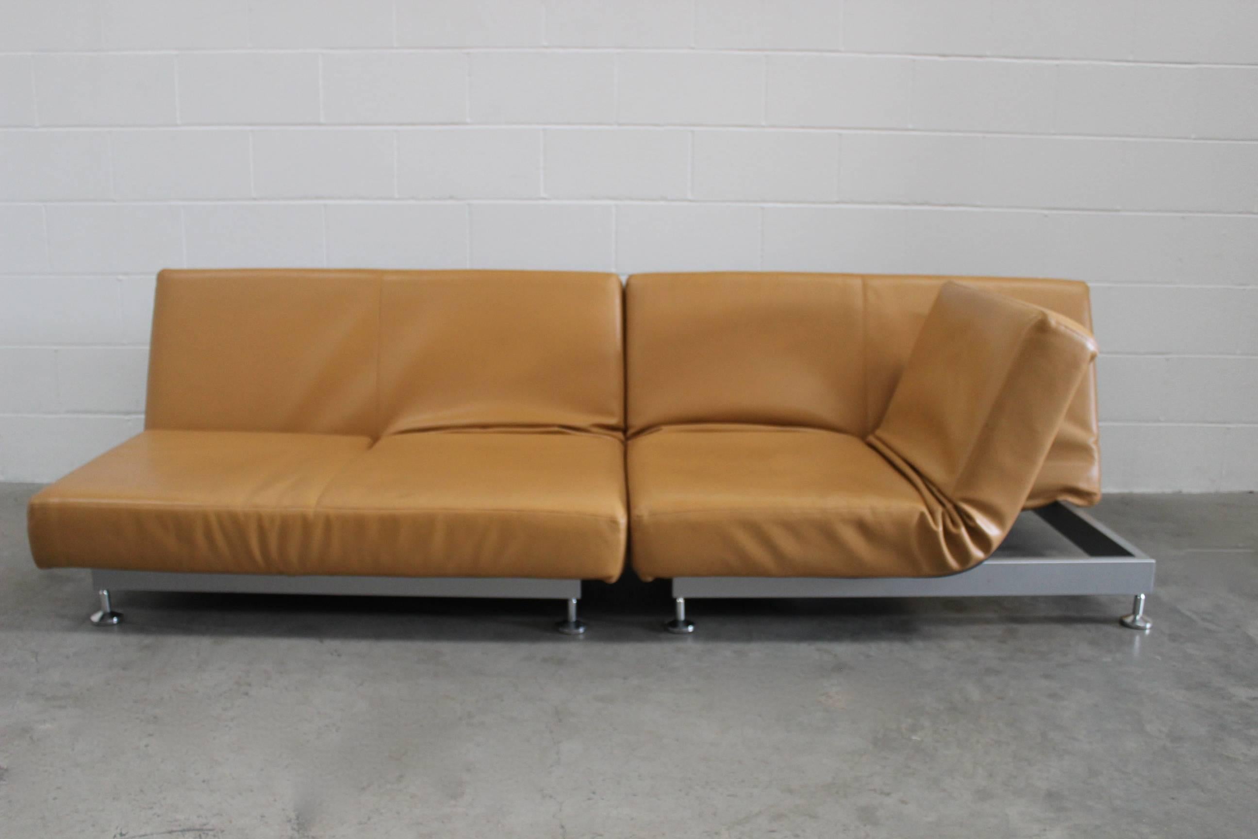 Modern Pair of Edra “Damier” Sofa or Chaise Units in Tan Leather by Francesco Binafare